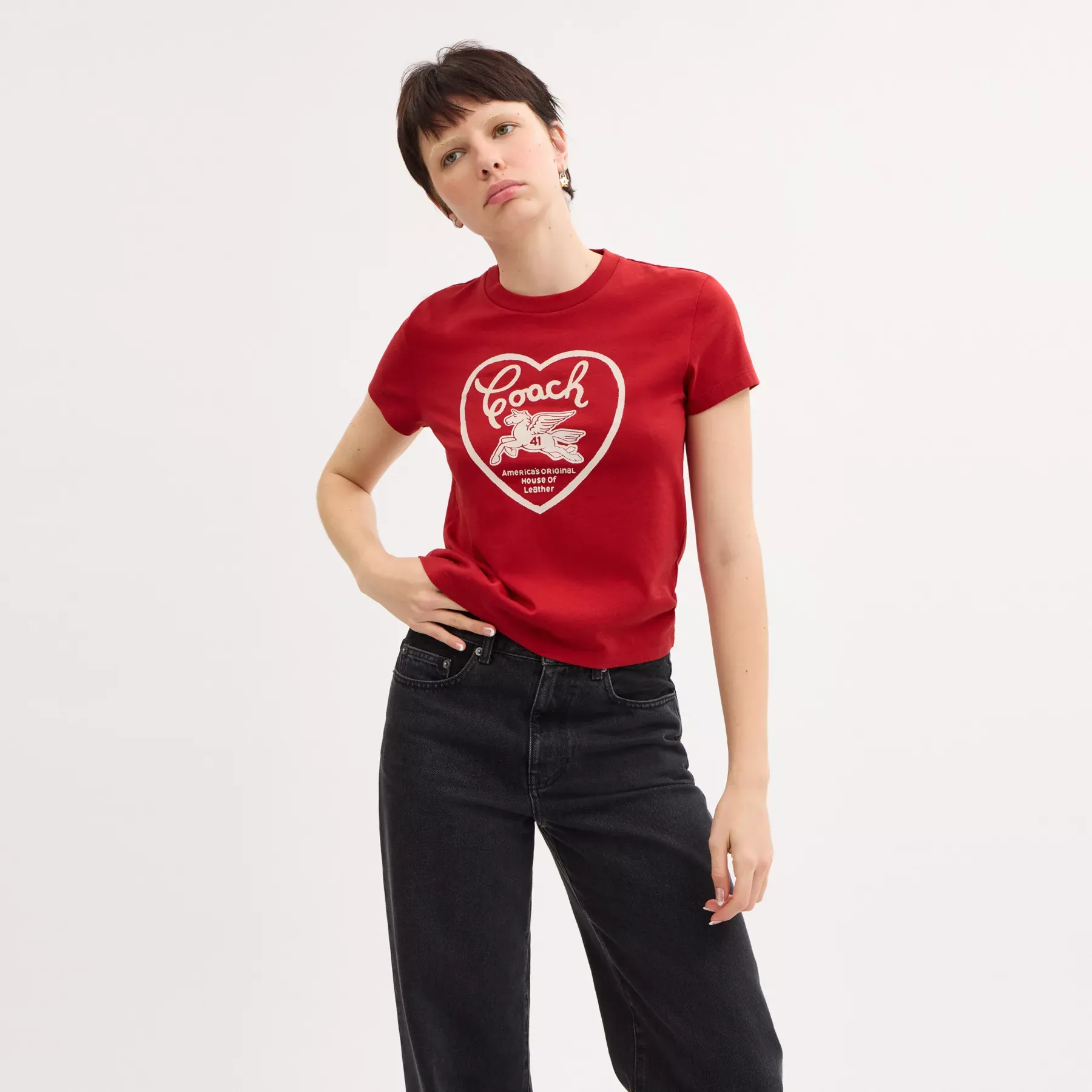 90s Heart T-Shirt In Organic Cotton Red