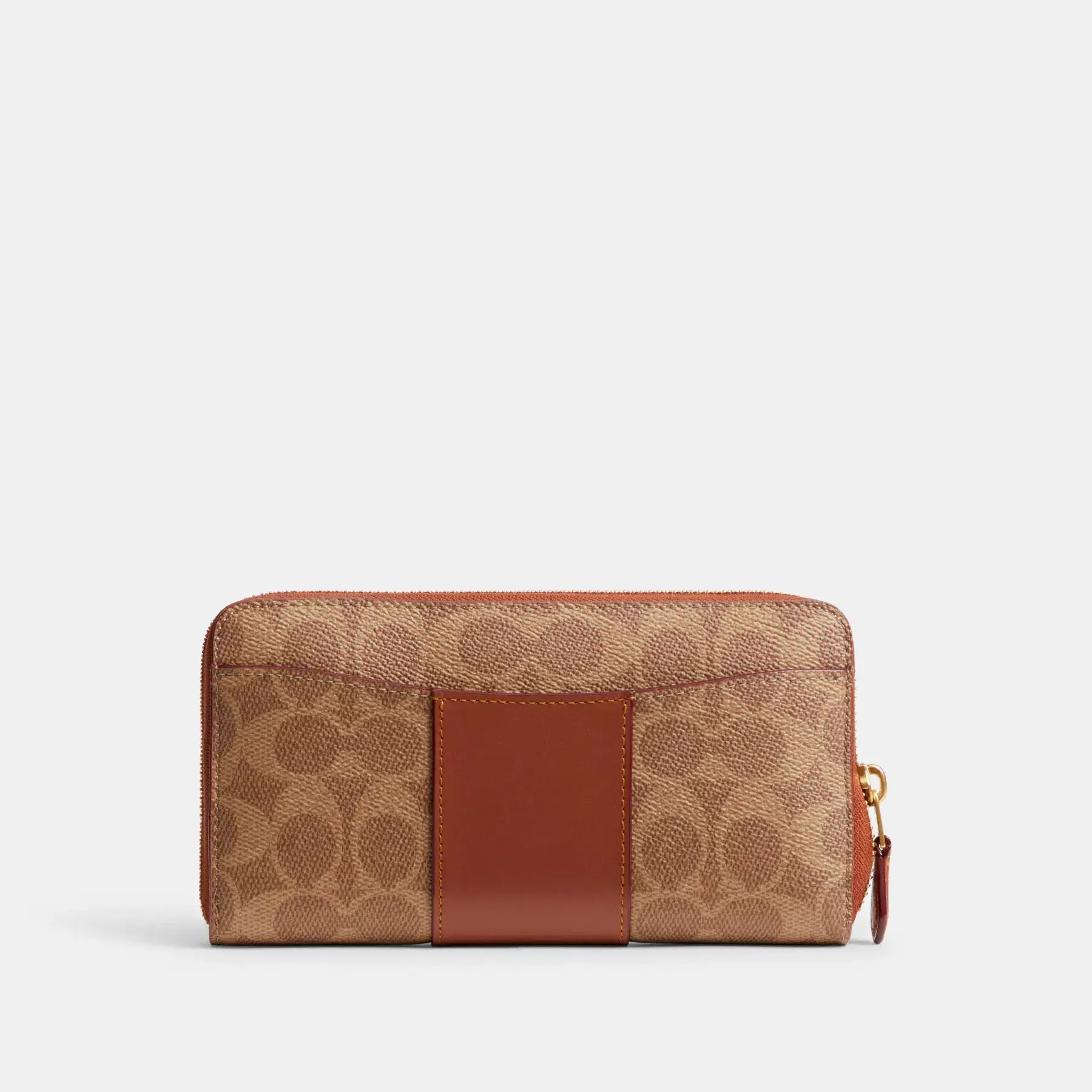 Accordion Zip Wallet In Colorblock Signature Canvas Tan Caramel