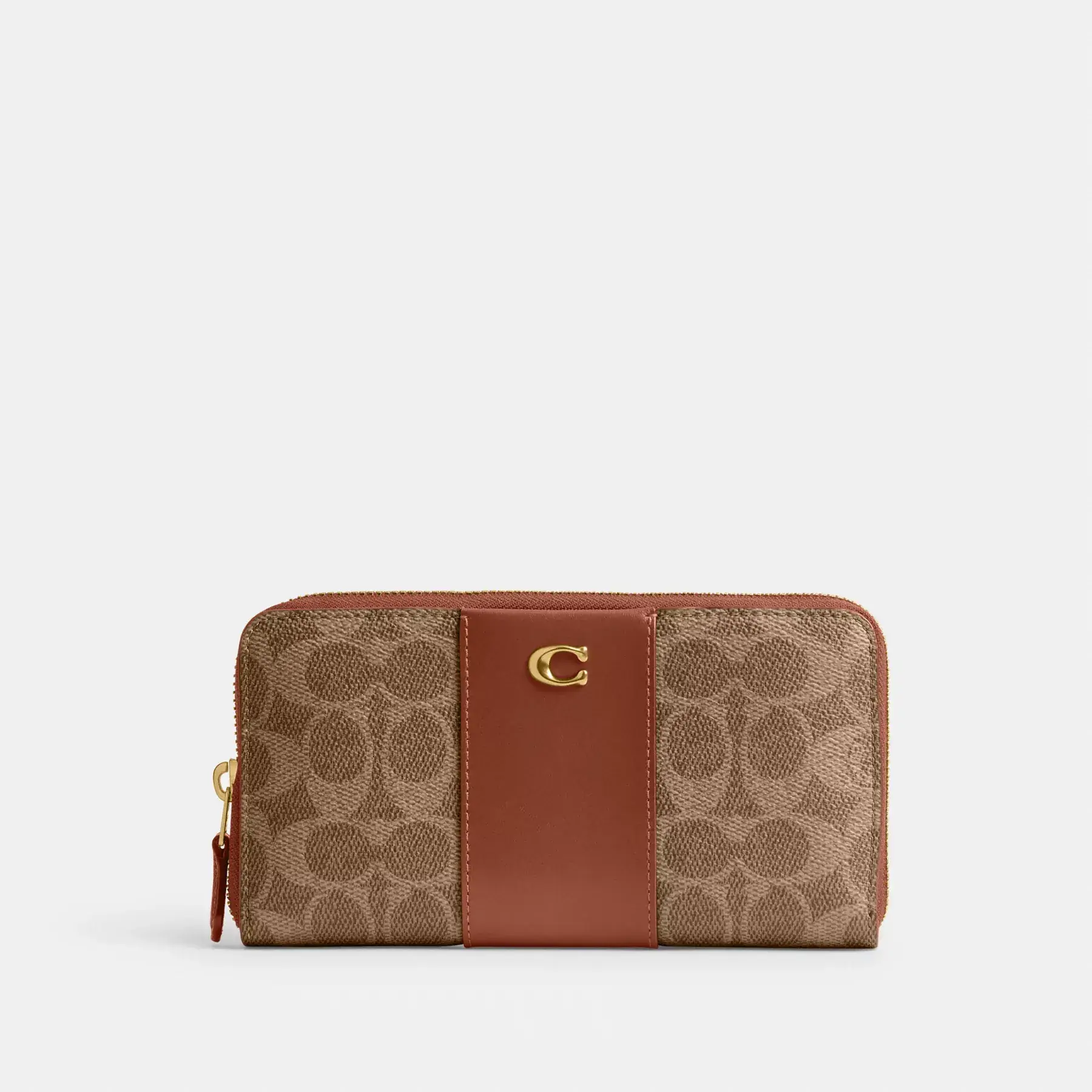 Accordion Zip Wallet In Colorblock Signature Canvas Tan Caramel