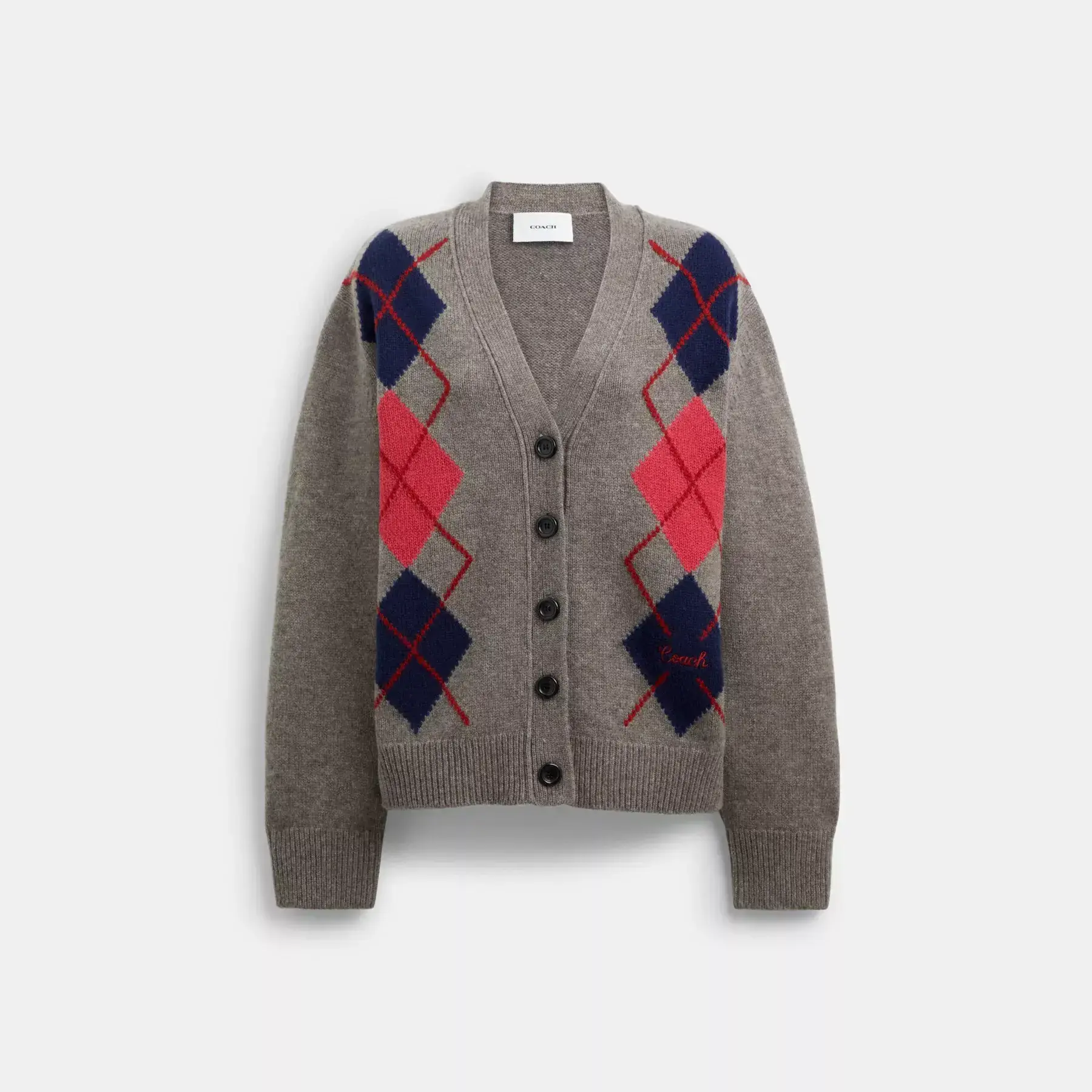 Argyle Cardigan Sweater Grey Multi