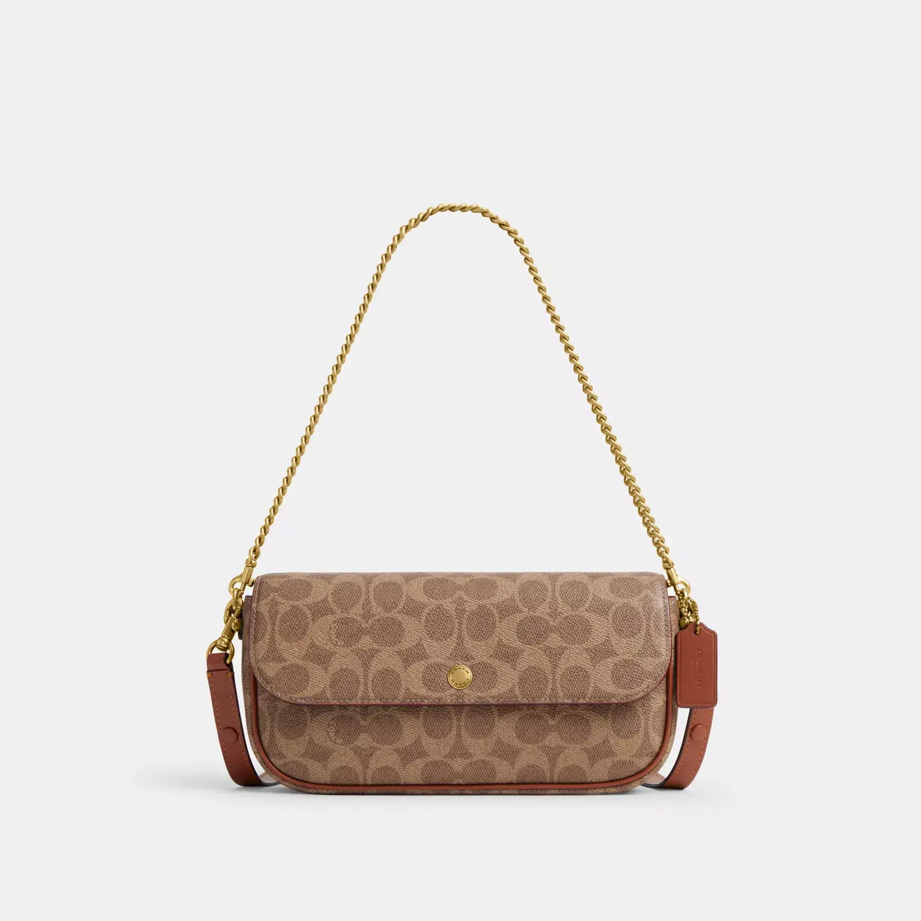 Brook Flap Chain Bag In Signature Canvas Tan Caramel