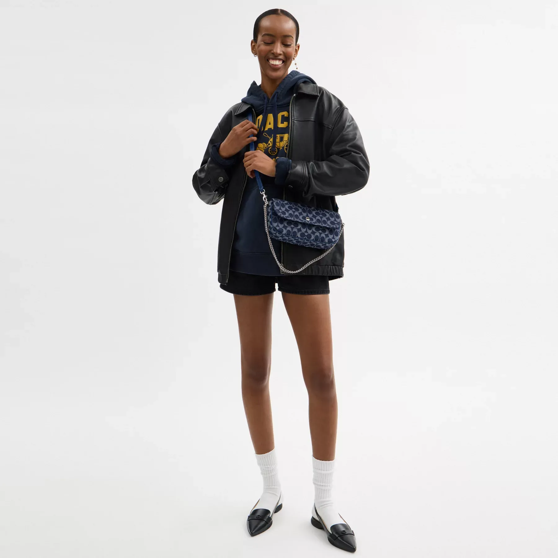 Brook Flap Chain Bag In Signature Denim Deep Blue Multi Brook Flap Chain Bag In Signature Denim Deep Blue Multi