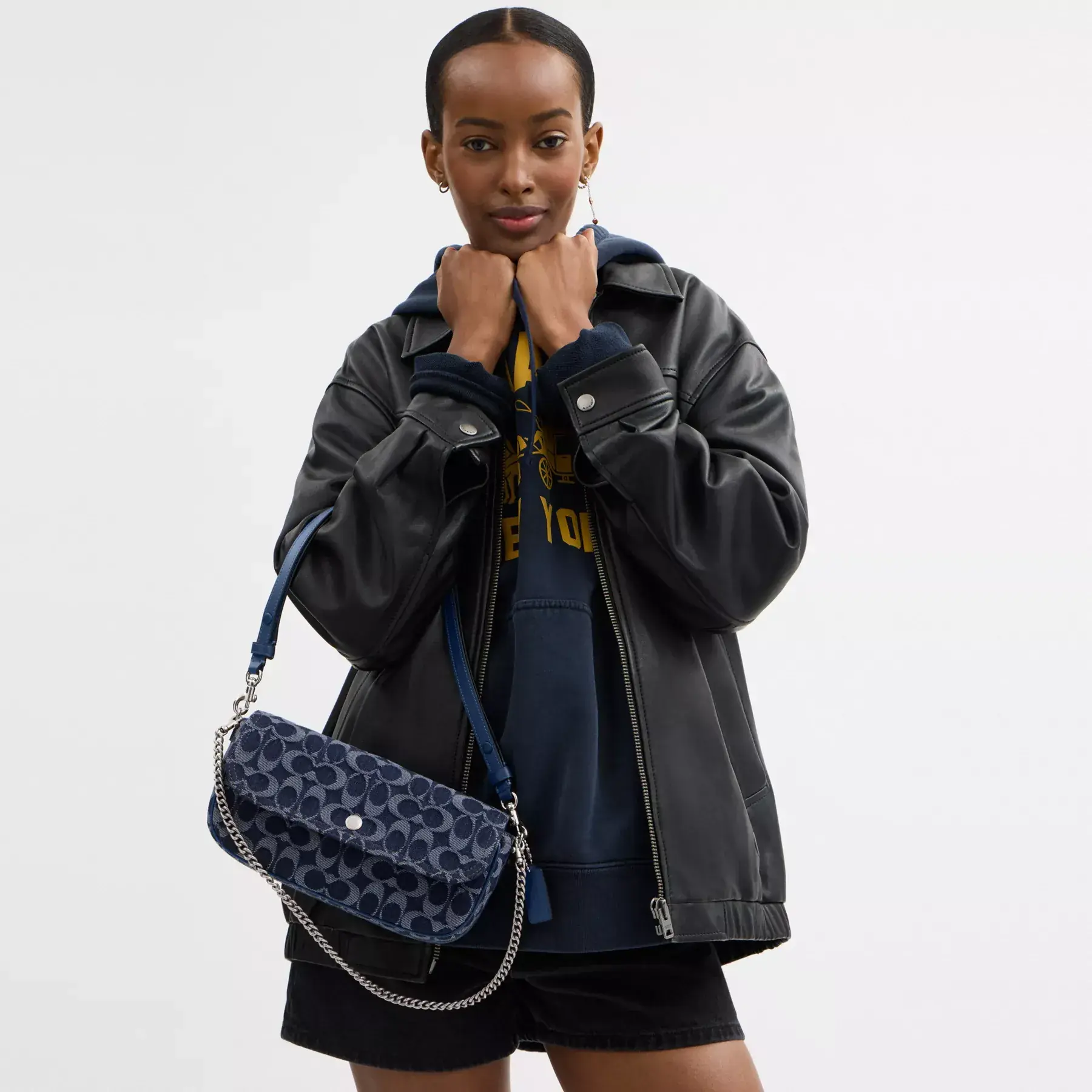 Brook Flap Chain Bag In Signature Denim Deep Blue Multi Brook Flap Chain Bag In Signature Denim Deep Blue Multi