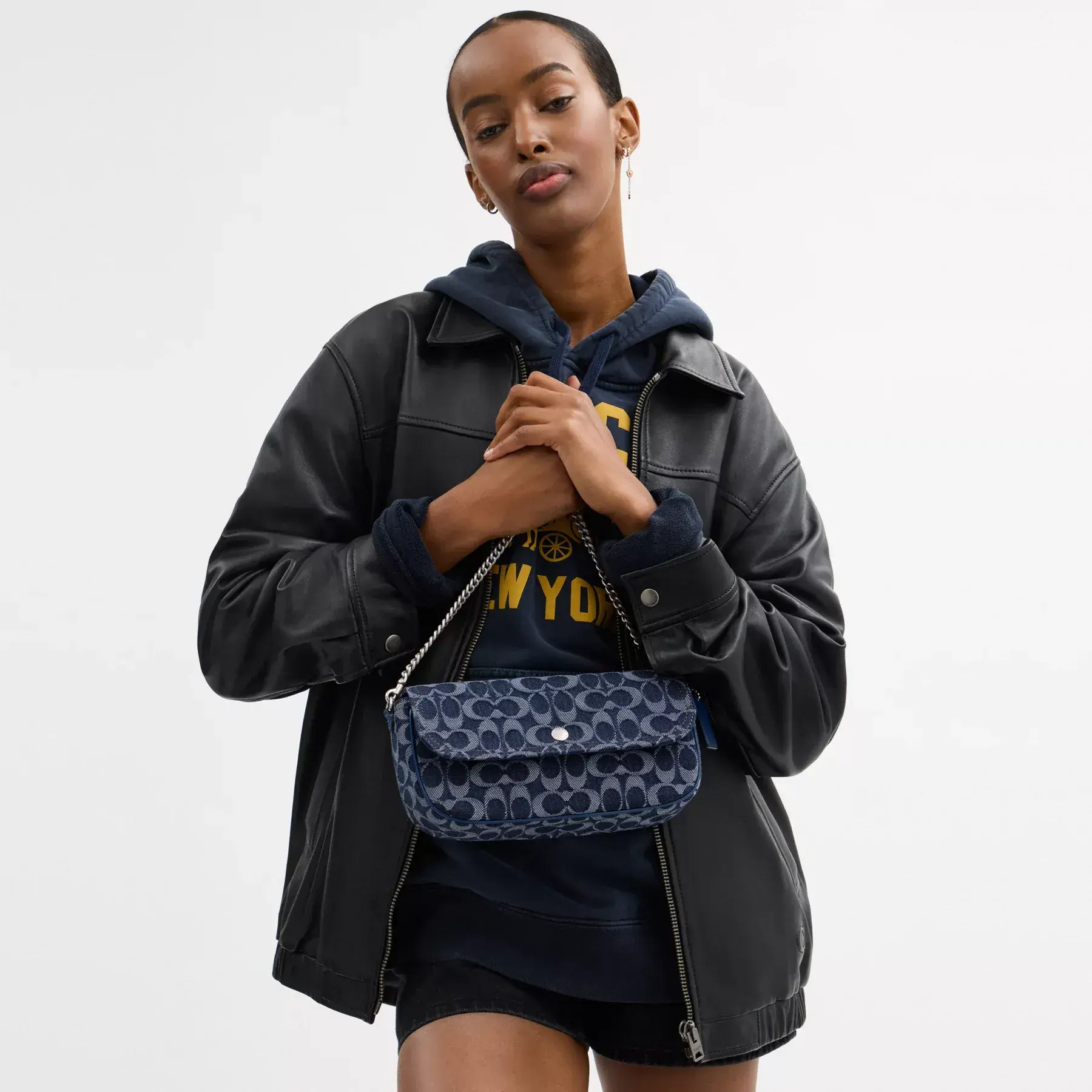 Brook Flap Chain Bag In Signature Denim Deep Blue Multi Brook Flap Chain Bag In Signature Denim Deep Blue Multi