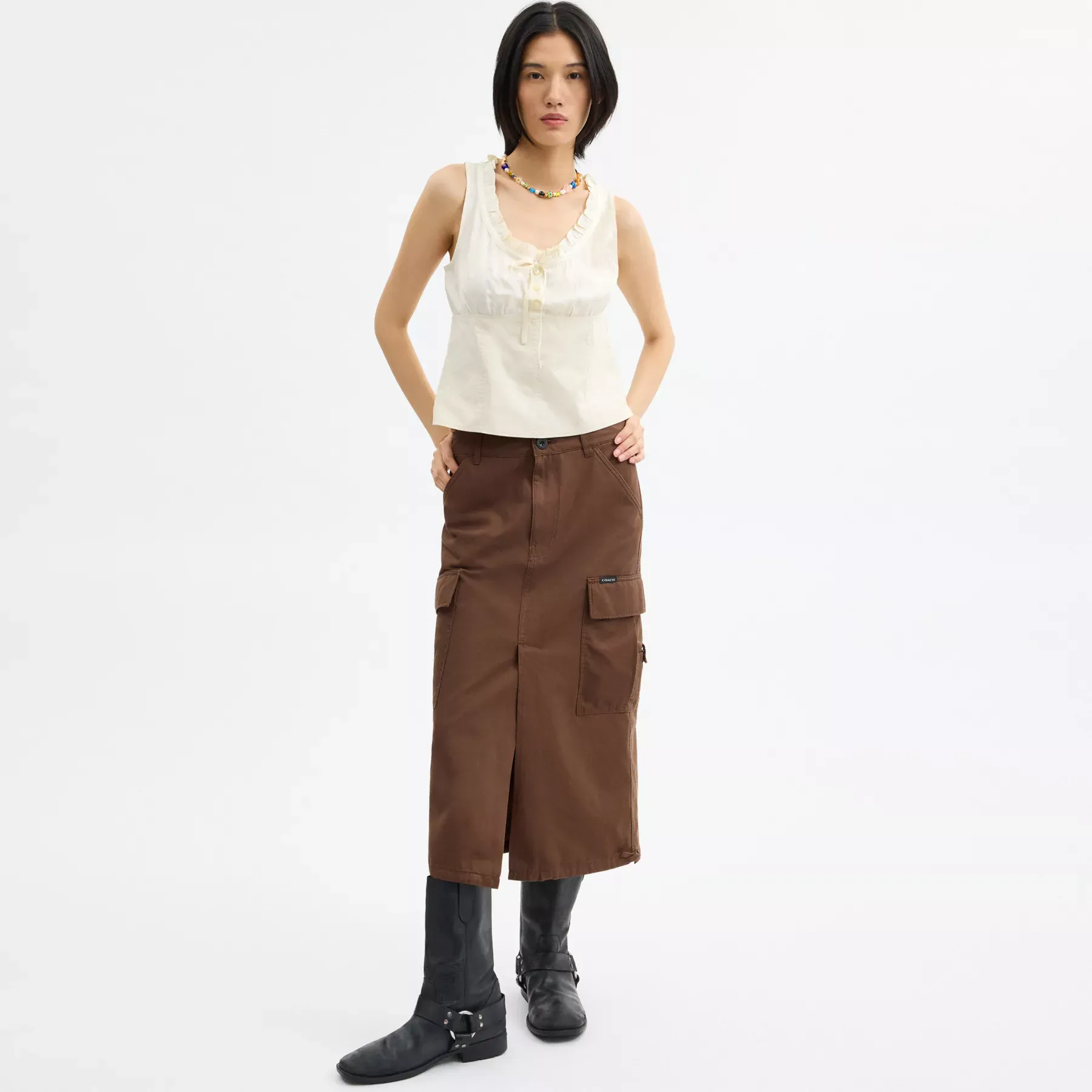 Cargo Maxi Skirt In Organic Cotton Brown