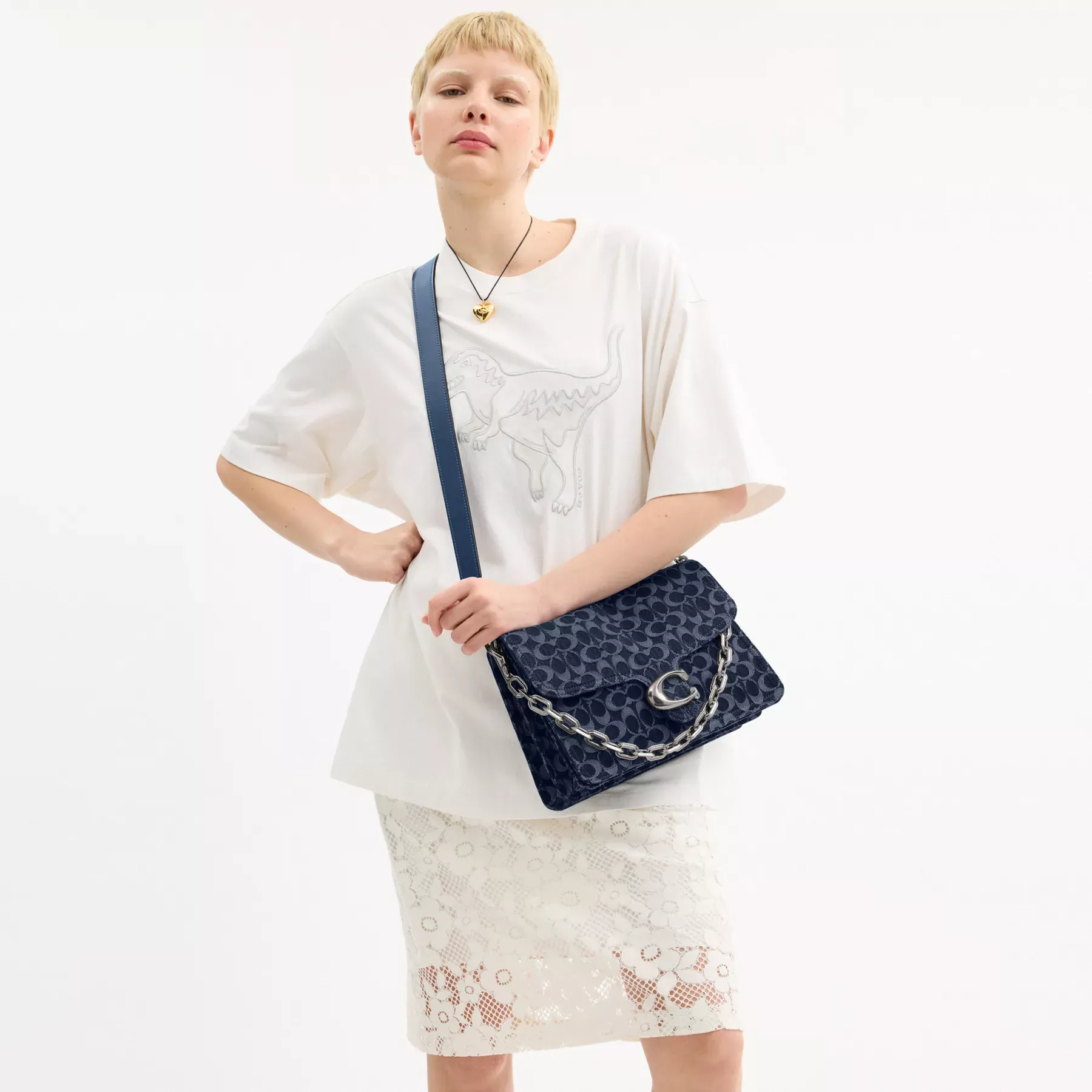 Chain Tabby Shoulder Bag 30 In Signature Denim Deep Blue Multi Chain Tabby Shoulder Bag 30 In Signature Denim Deep Blue Multi