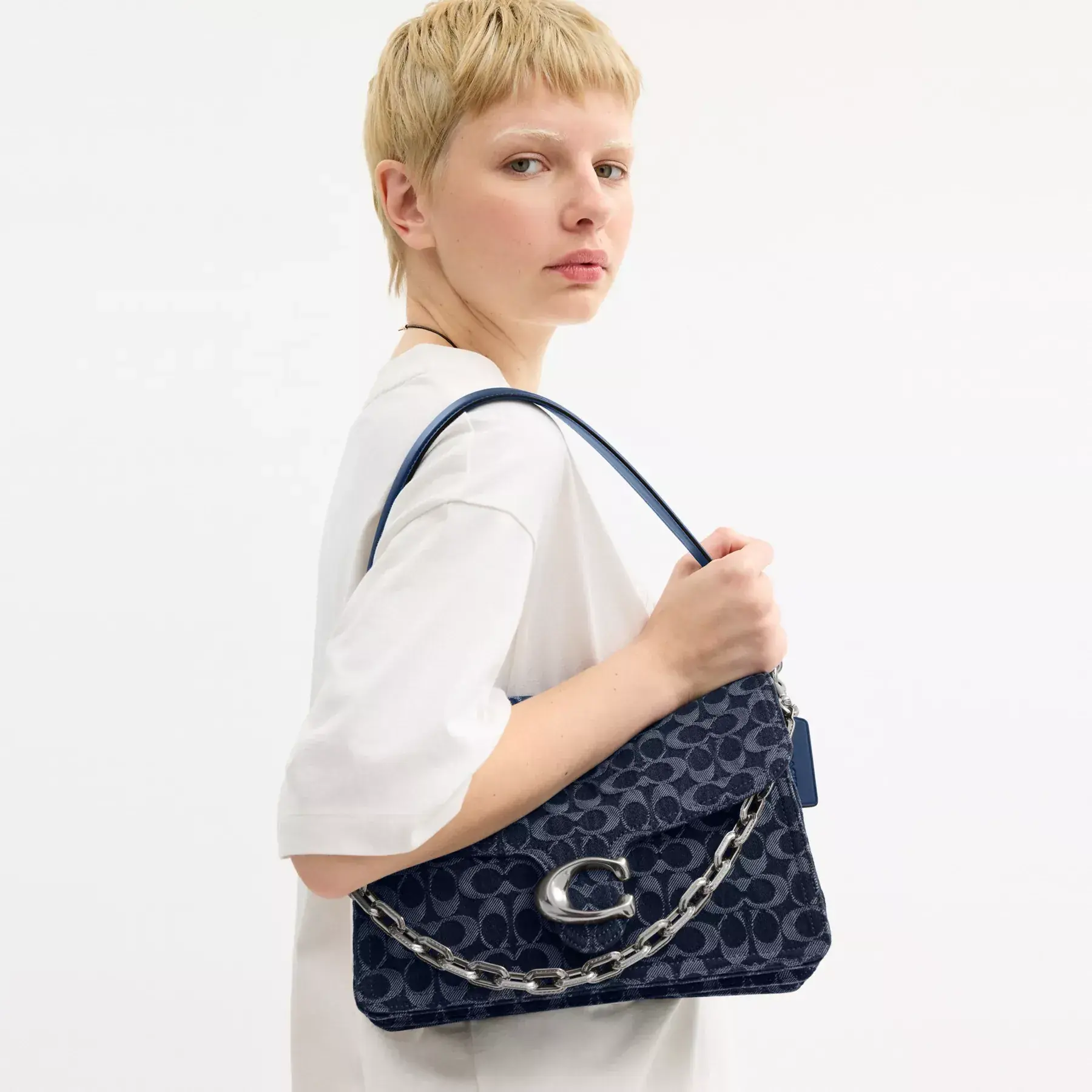Chain Tabby Shoulder Bag 30 In Signature Denim Deep Blue Multi Chain Tabby Shoulder Bag 30 In Signature Denim Deep Blue Multi