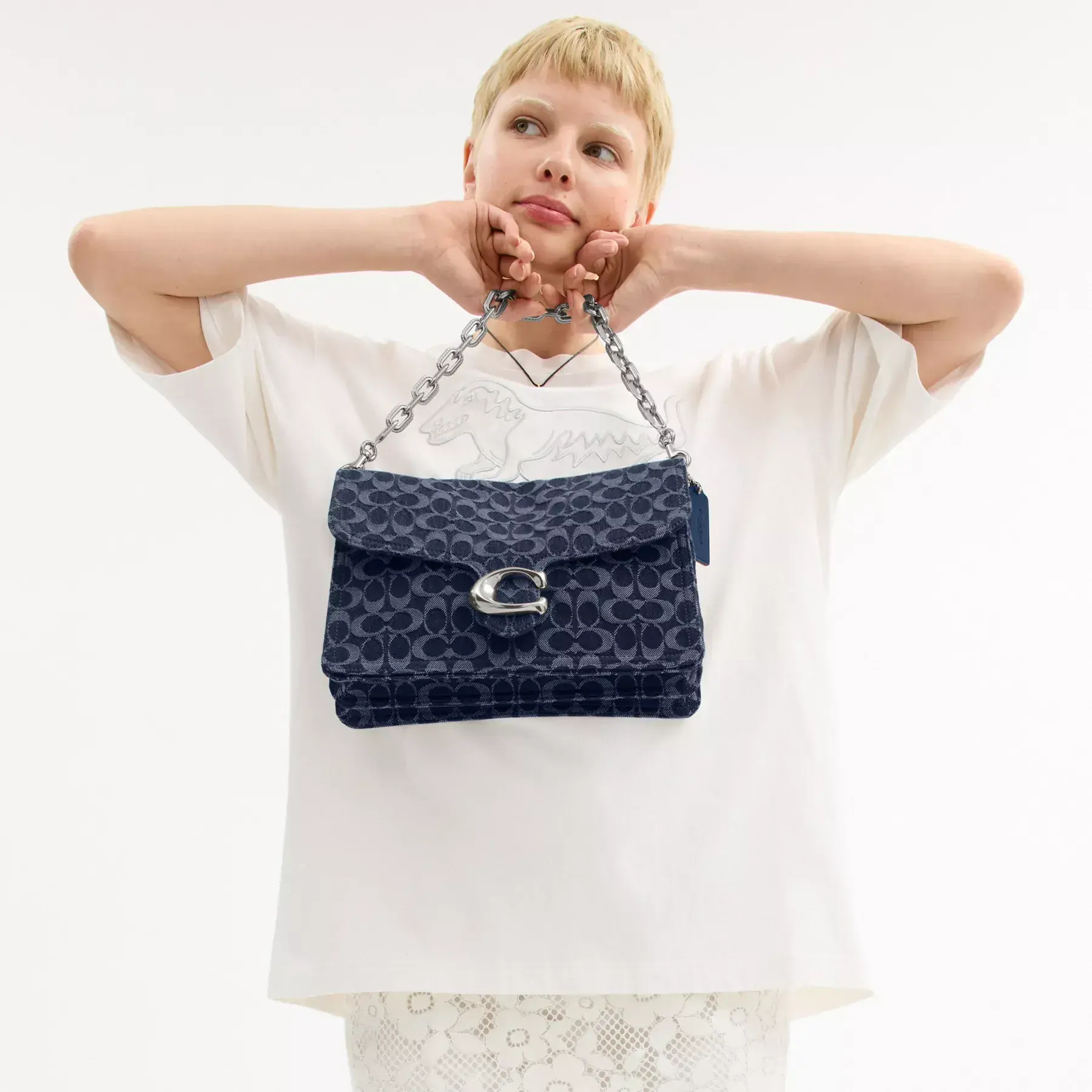 Chain Tabby Shoulder Bag 30 In Signature Denim Deep Blue Multi Chain Tabby Shoulder Bag 30 In Signature Denim Deep Blue Multi