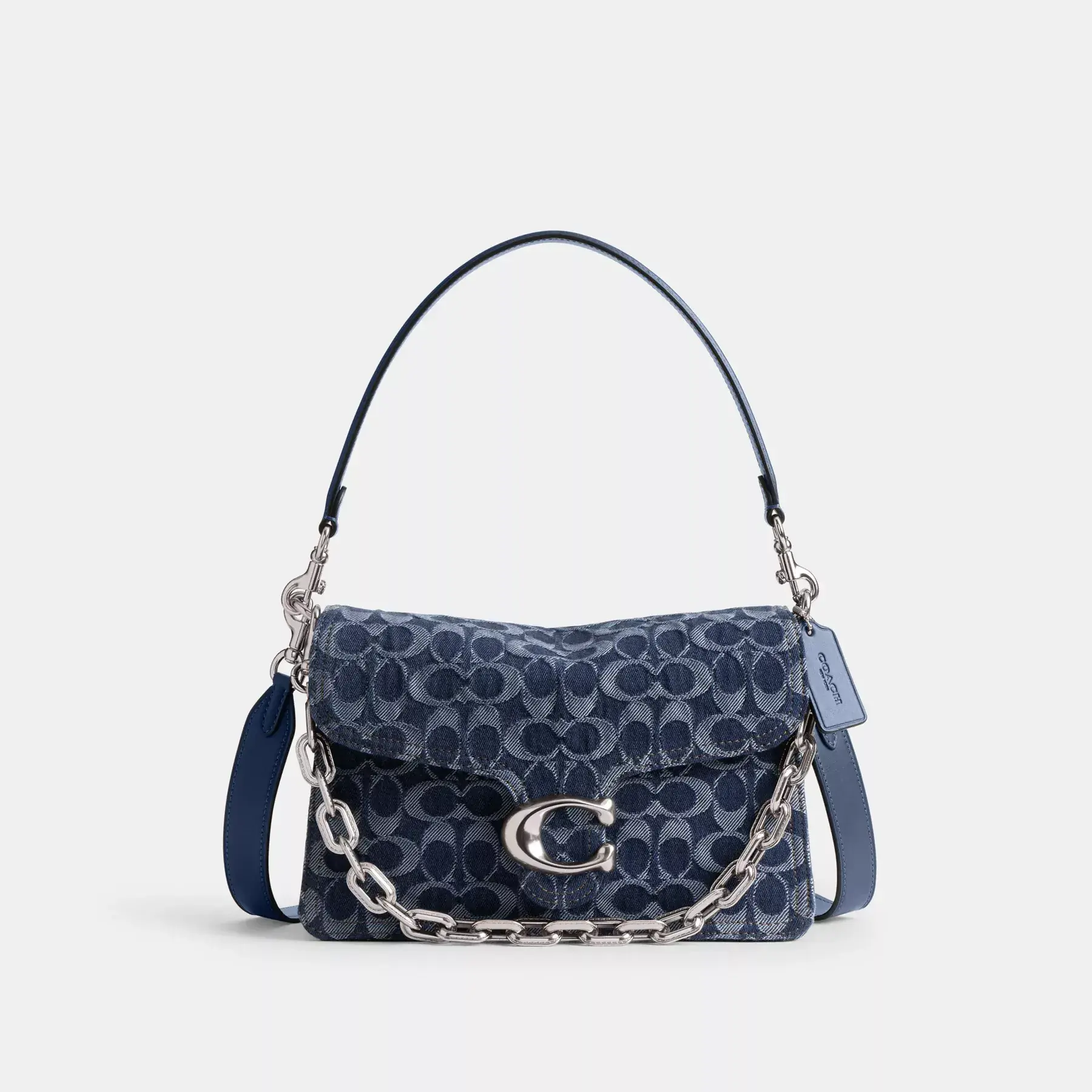 Chain Tabby Shoulder Bag In Signature Denim Deep Blue Multi