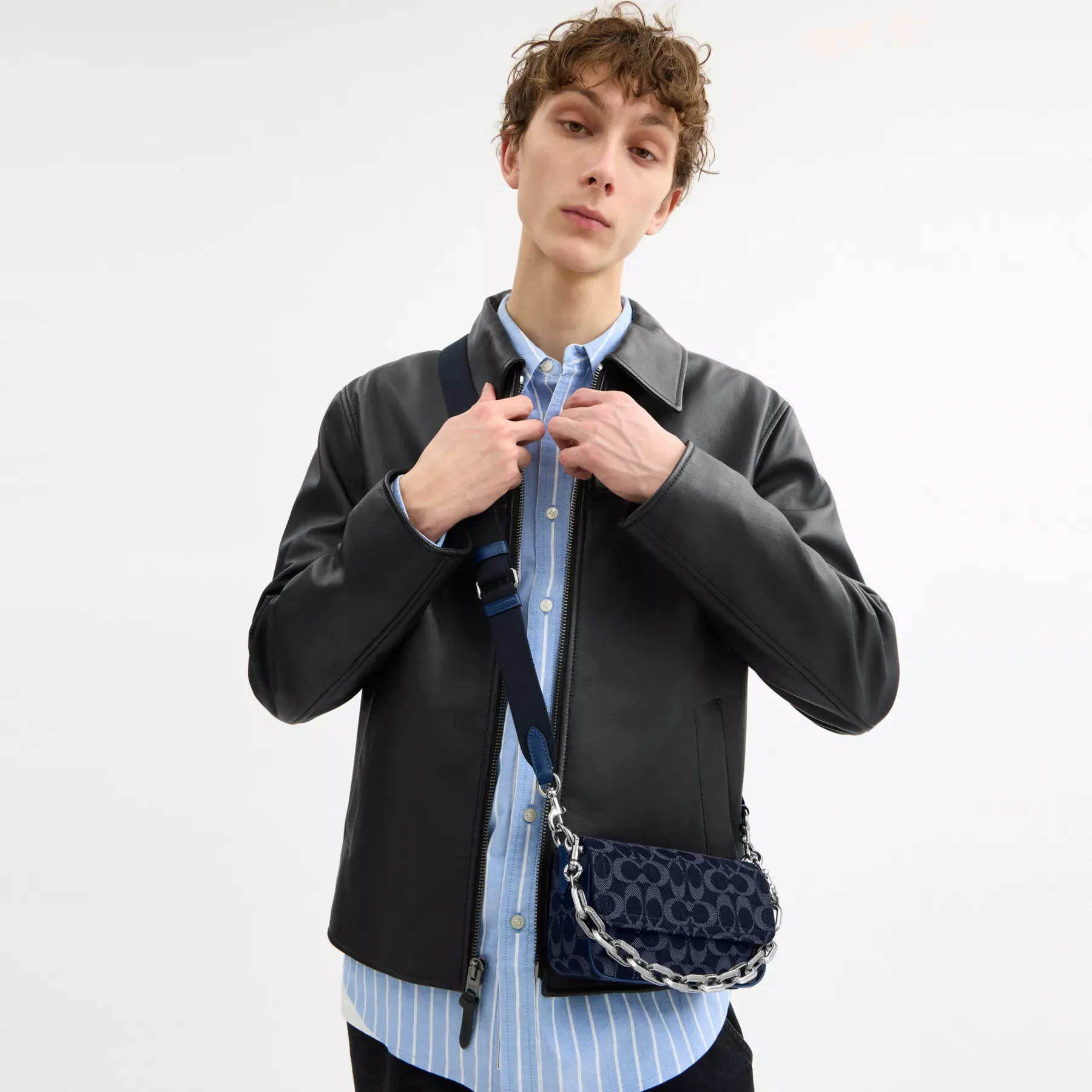 Charter Flap Crossbody Bag 18 In Signature Denim Deep Blue Charter Flap Crossbody Bag 18 In Signature Denim Deep Blue