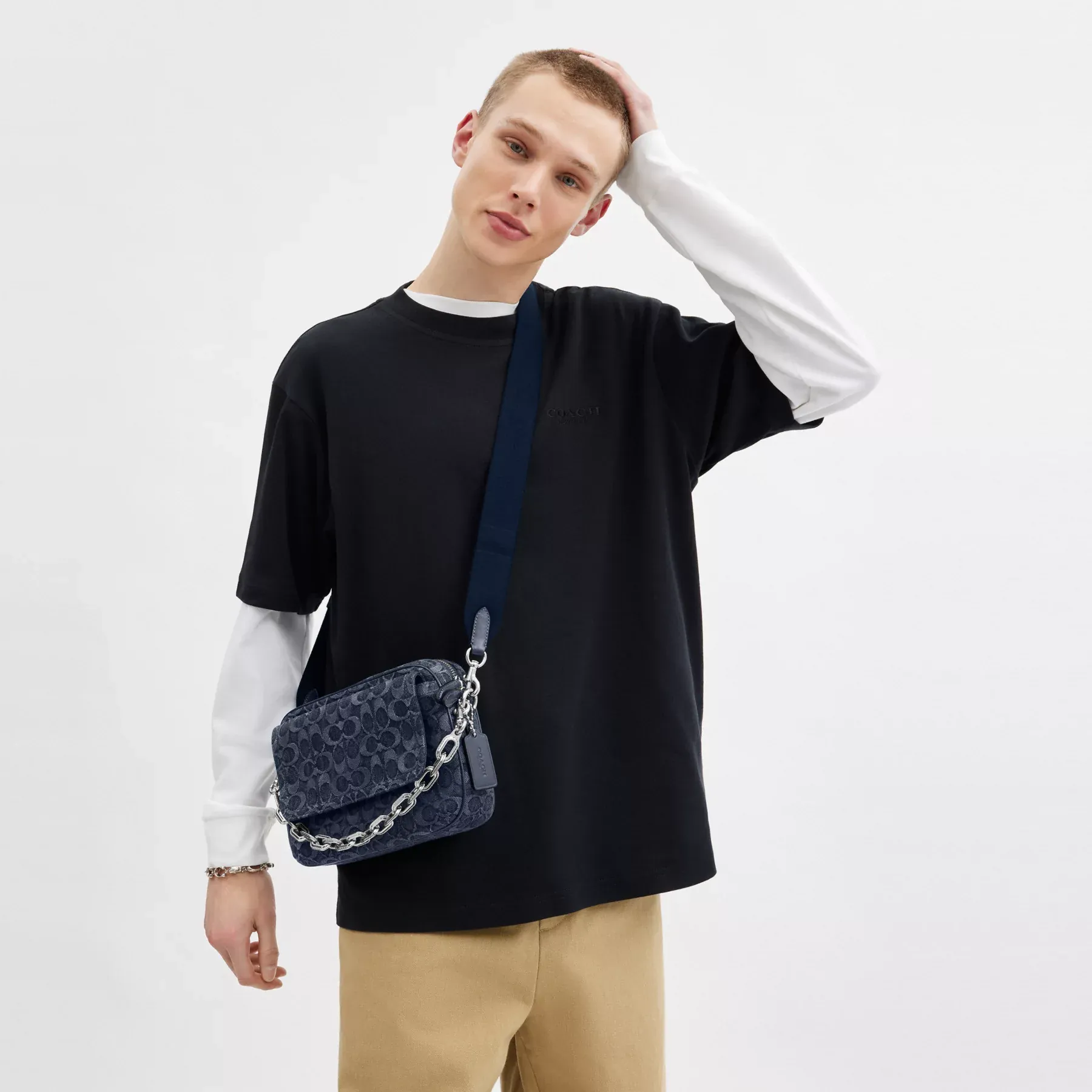 Charter Flap Crossbody Bag 24 In Signature Denim Deep Blue Charter Flap Crossbody Bag 24 In Signature Denim Deep Blue