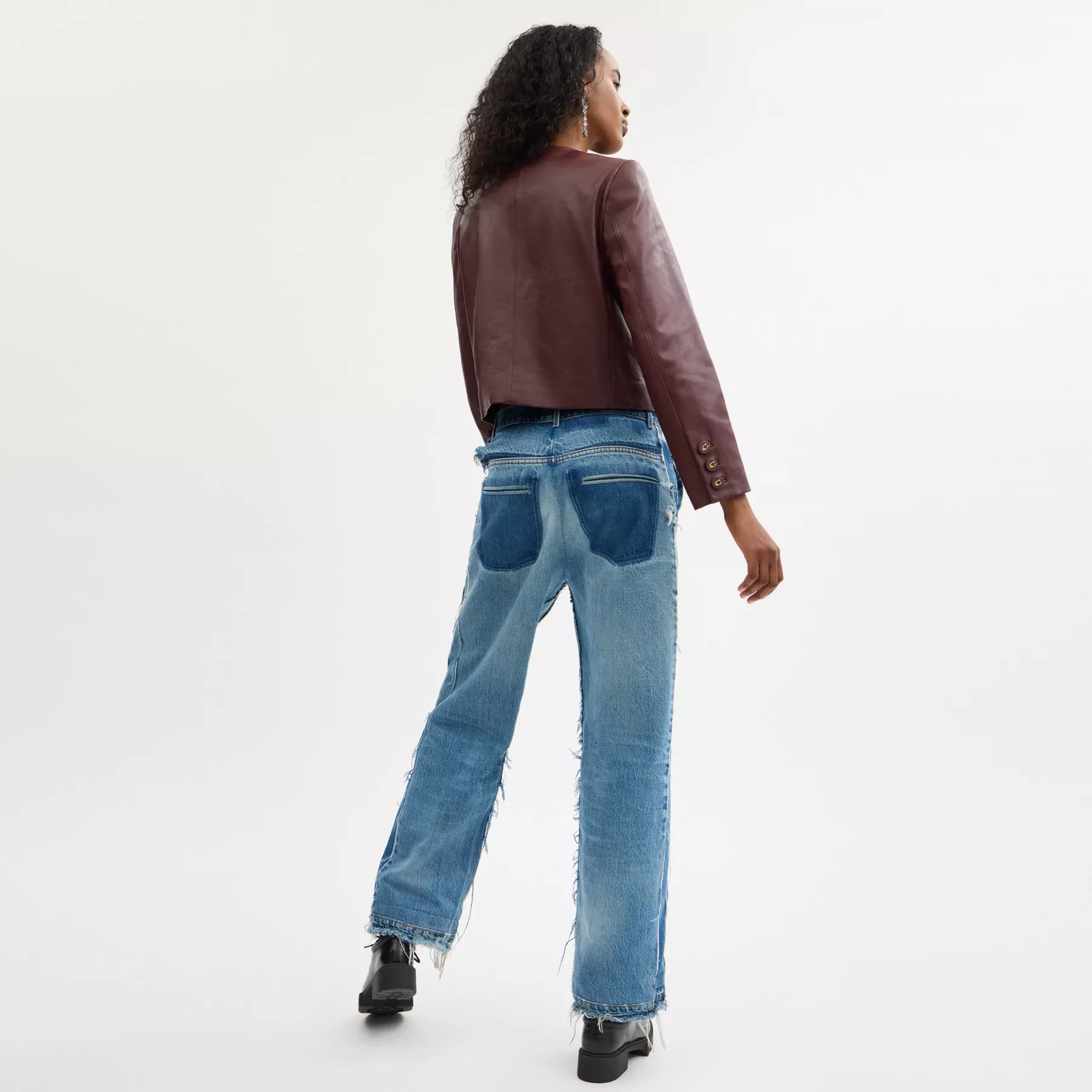 Collarless Leather Jacket Burgundy Collarless Leather Jacket Burgundy