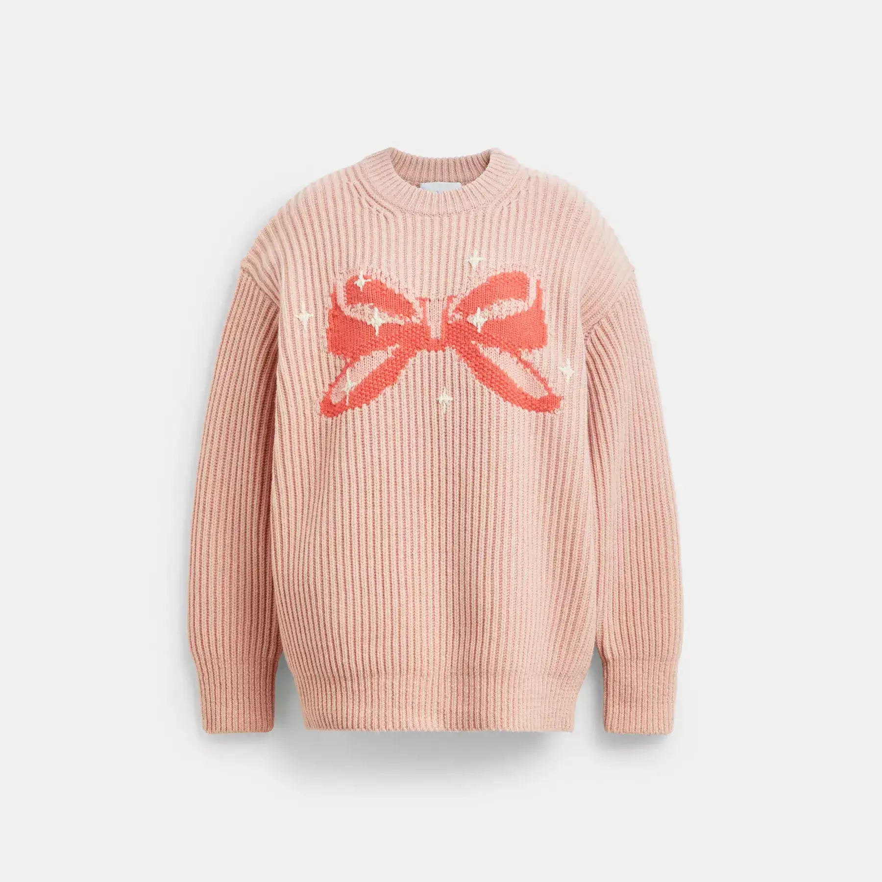 Crewneck Bow Sweater In Recycled Wool Pink