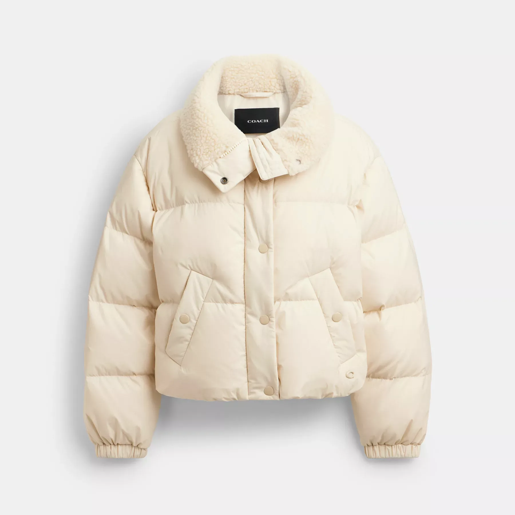 Cropped Puffer In Recycled Polyamide With Sherpa Collar Cream
