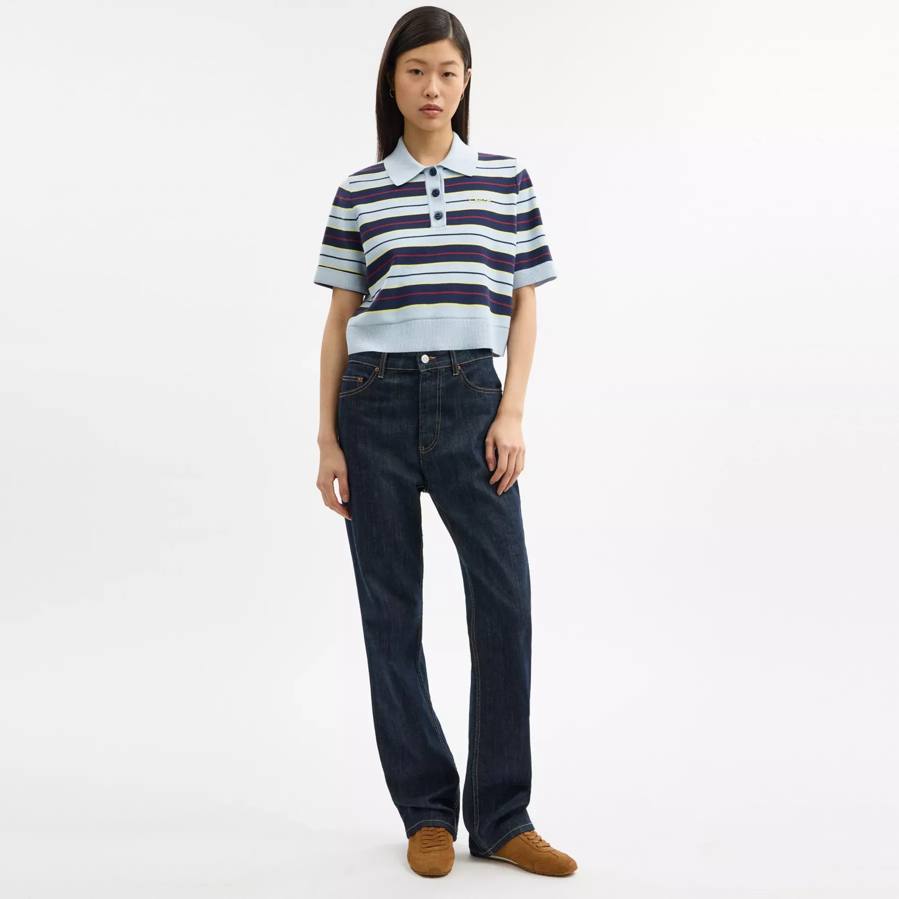 Cropped Stripe Polo Blue Multi