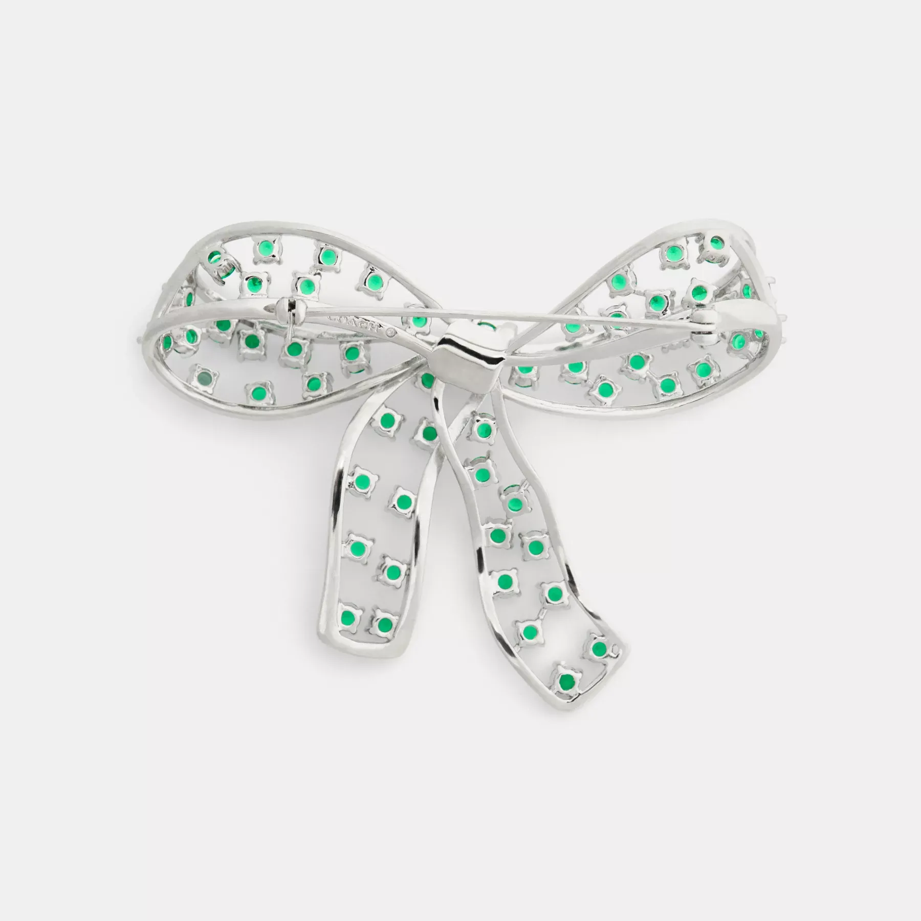 Crystal Bow Brooch Silver/Green