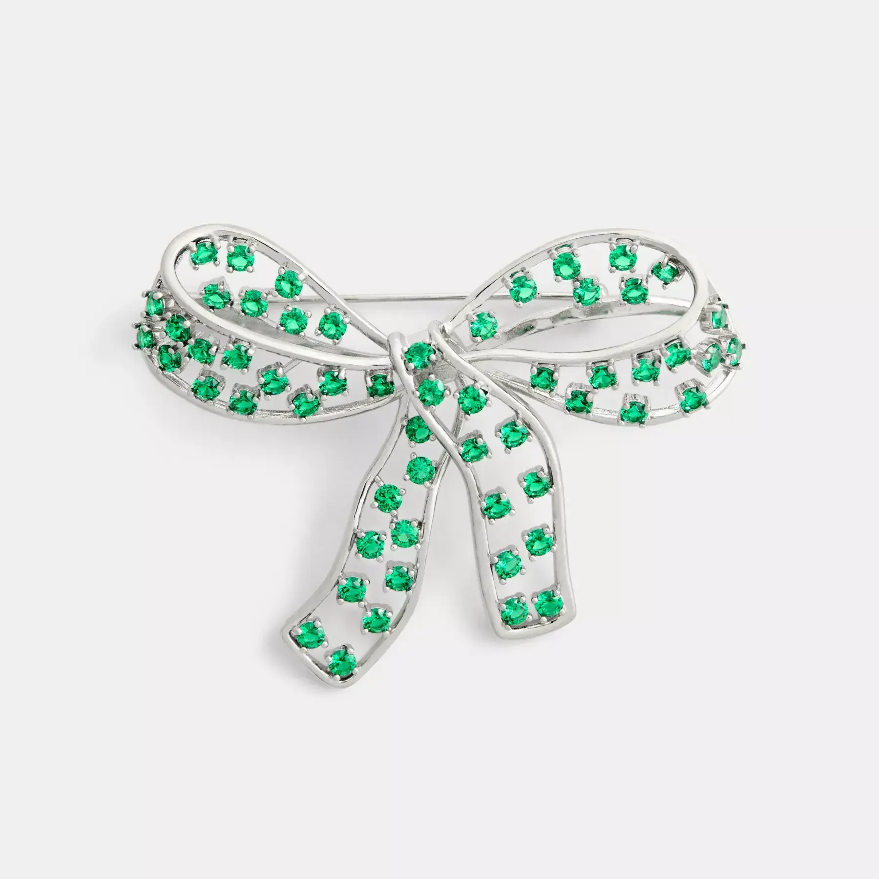 Crystal Bow Brooch Silver/Green