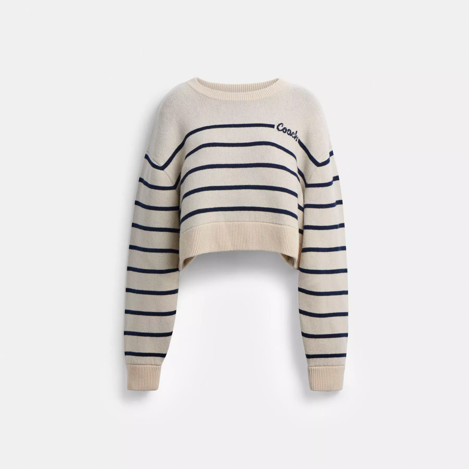 Cursive Signature Striped Cropped Sweater Cream