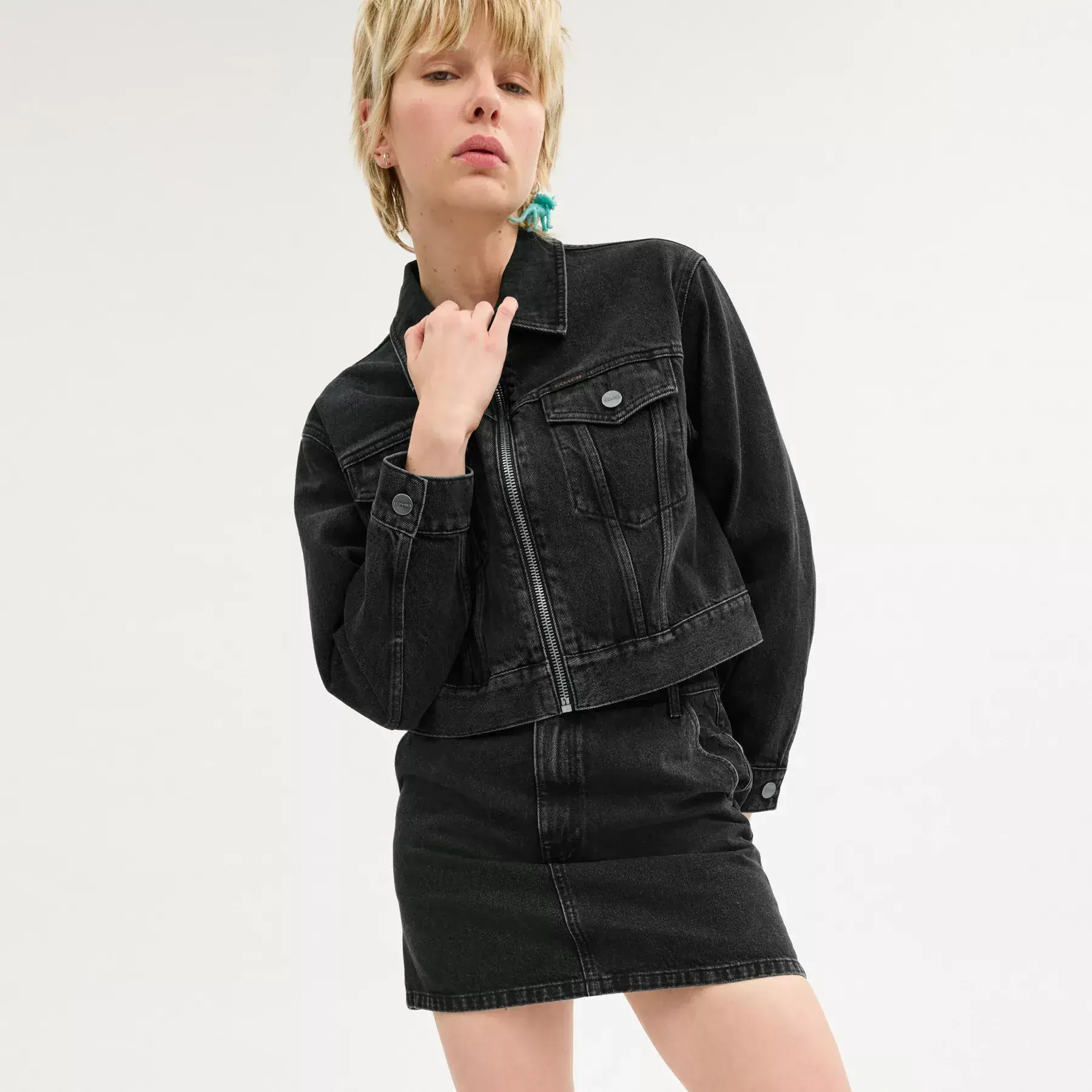 Denim Crop Jacket In Organic Cotton Black