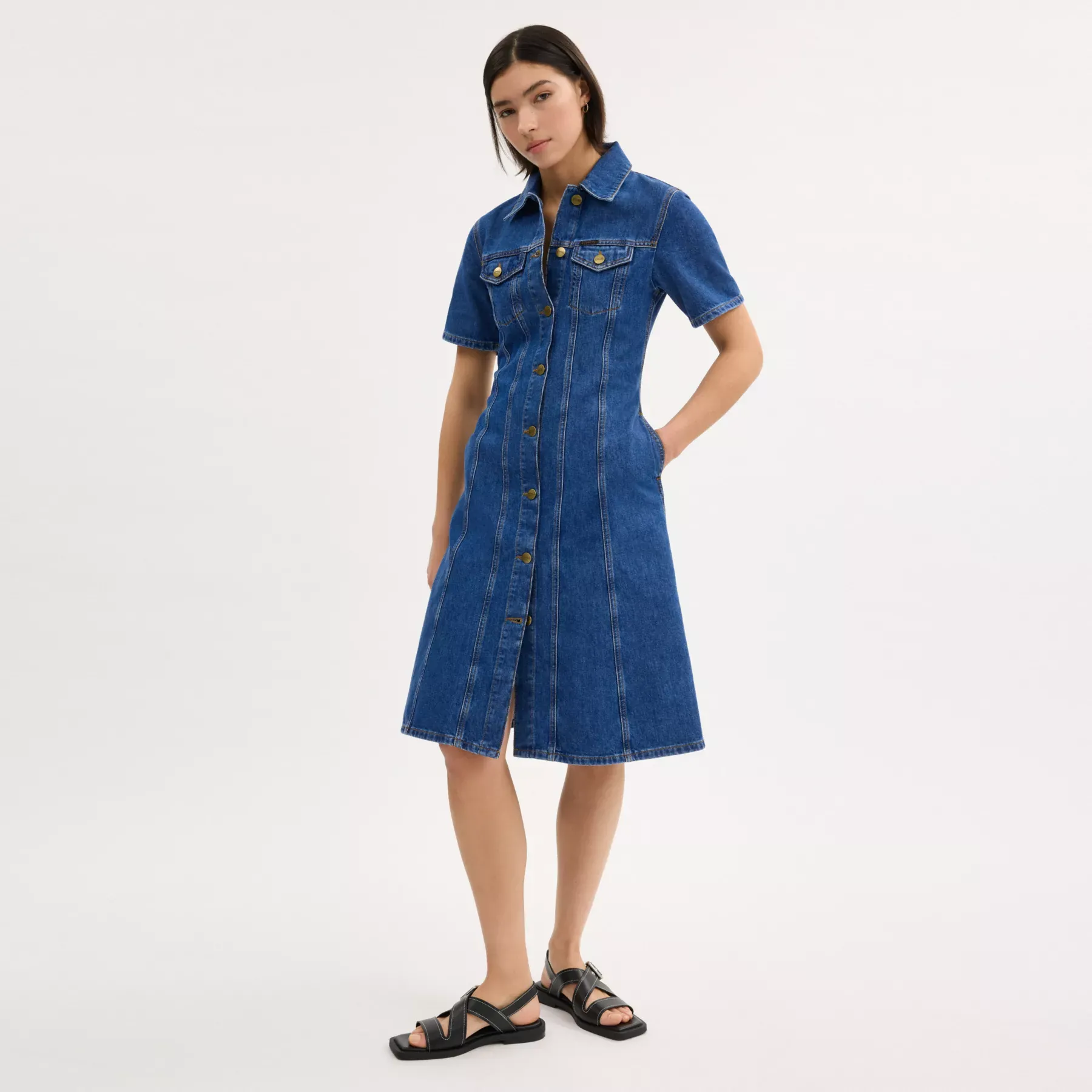 Denim Midi Dress Medium Blue