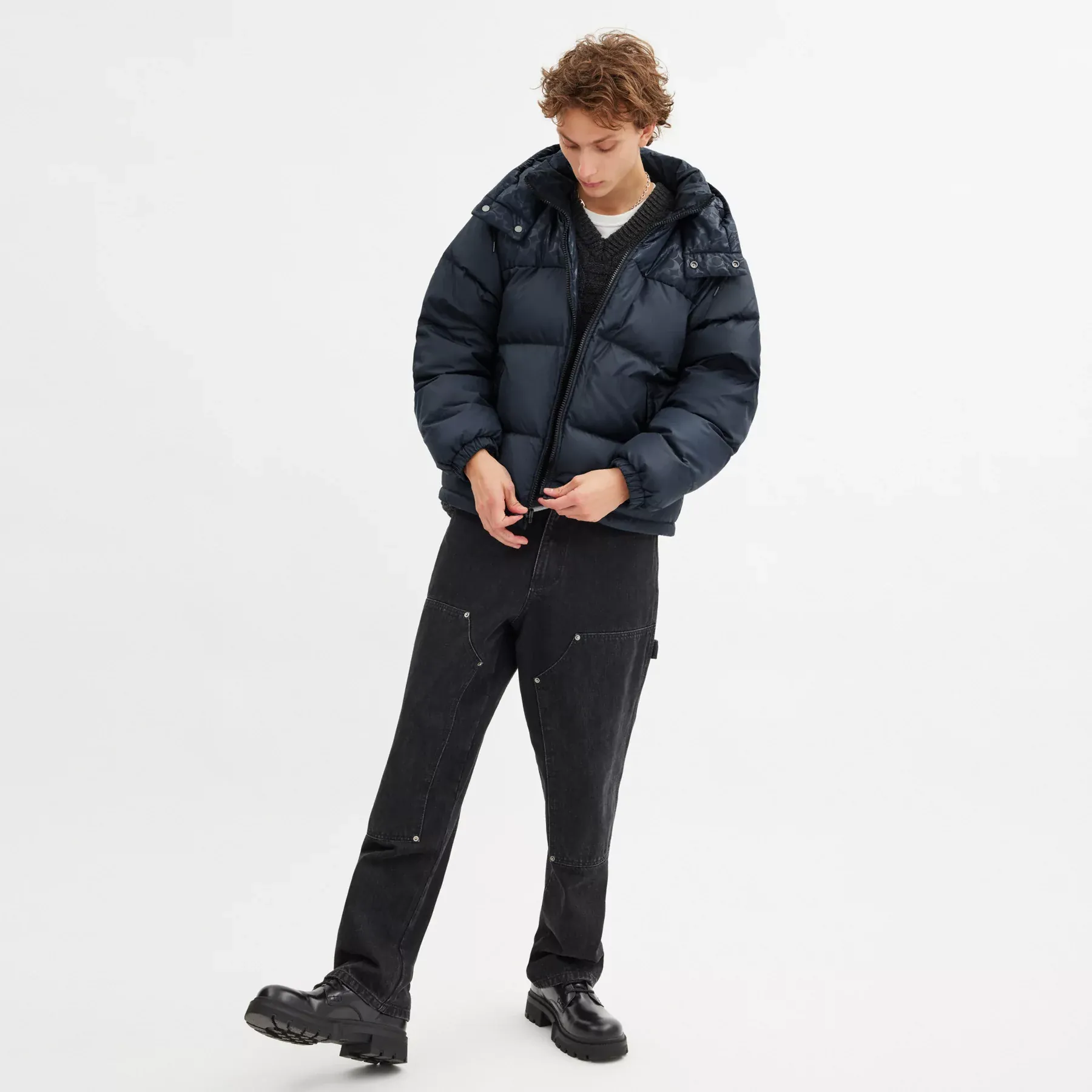 Down Puffer Jacket In Recycled Polyester Navy Blue