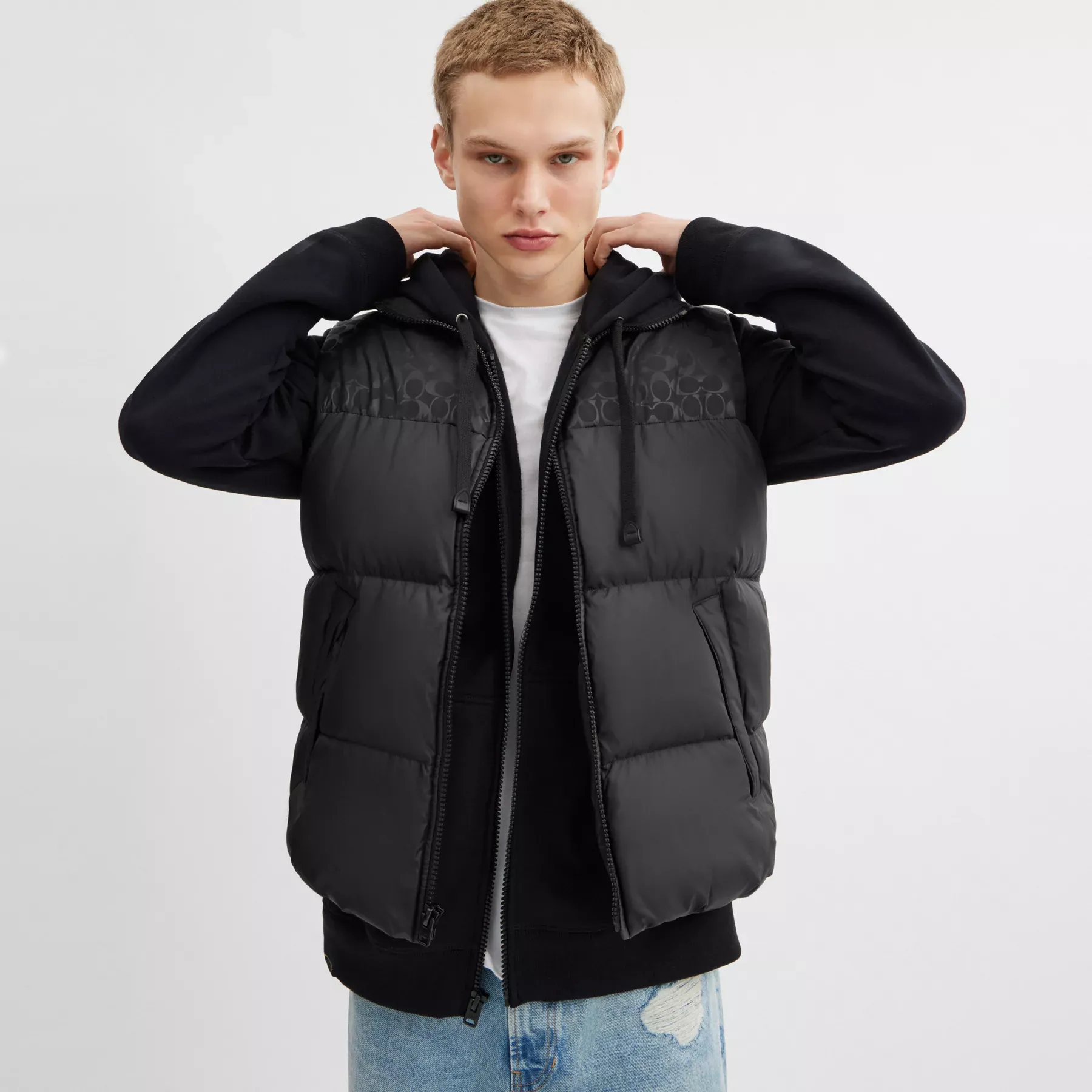 Down Puffer Vest In Recycled Polyester Black