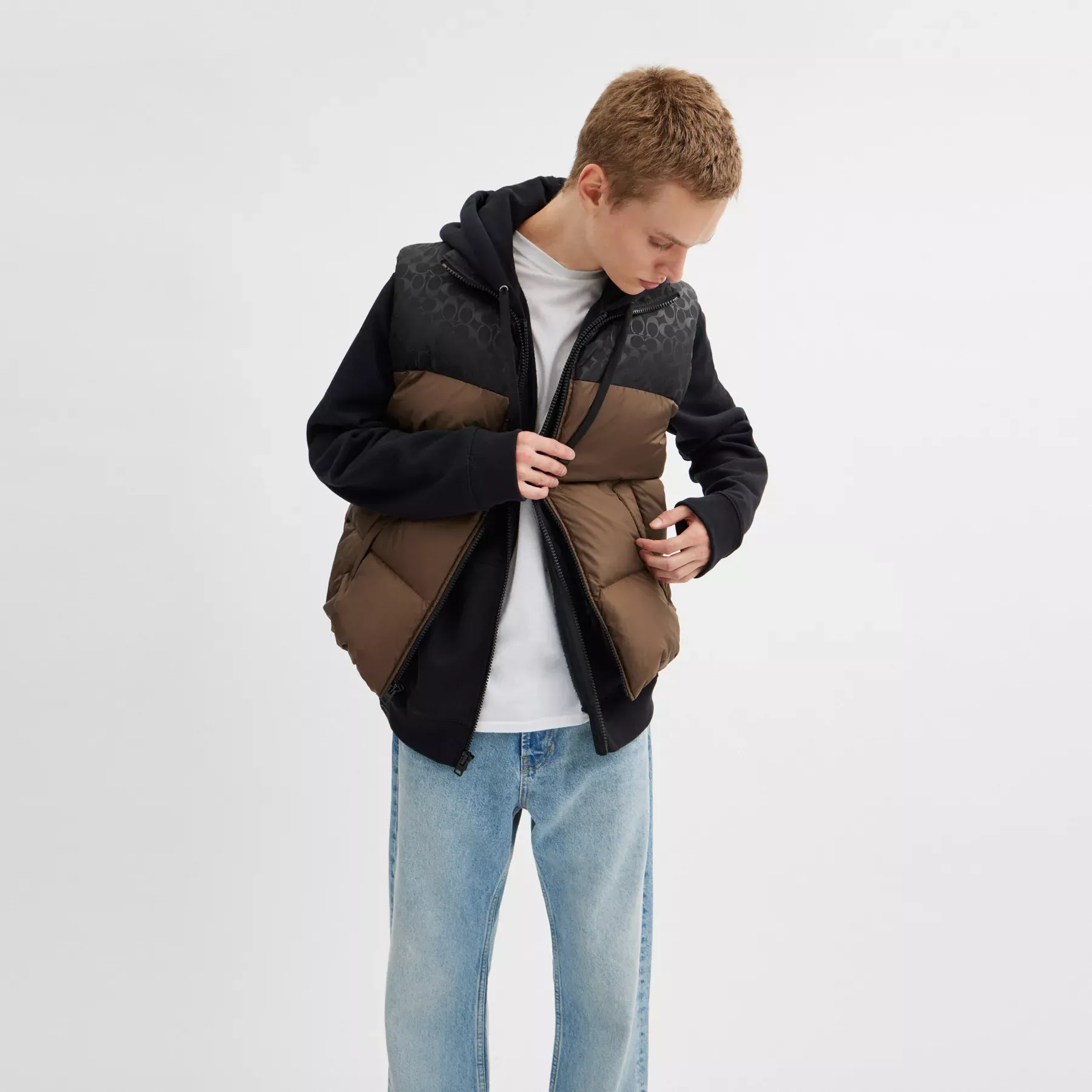 Down Puffer Vest In Recycled Polyester Dark Moss