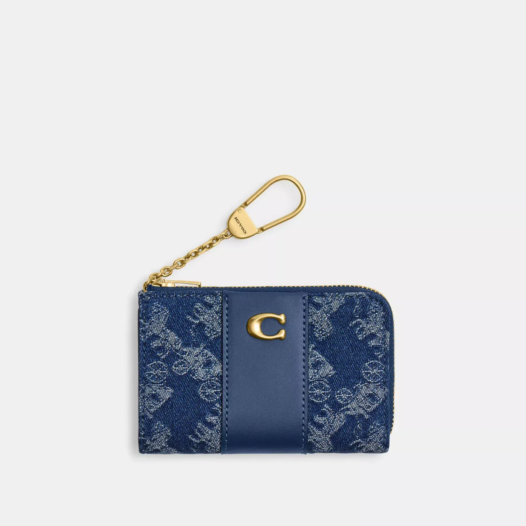 Essential L-Zip Key Case With Horse And Carriage Print Deep Blue Multi