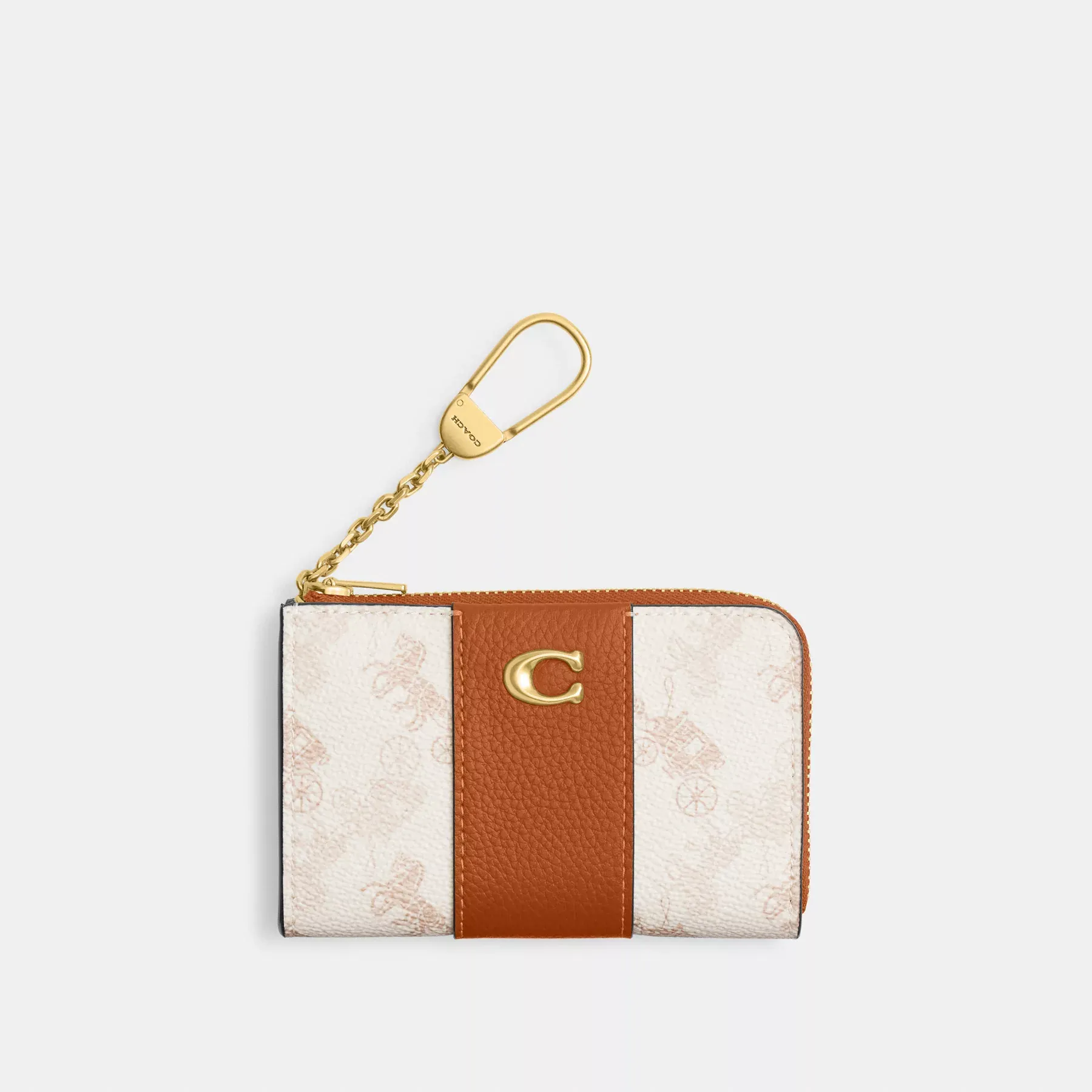 Essential L-Zip Key Case With Horse And Carriage Print Chalk Taupe