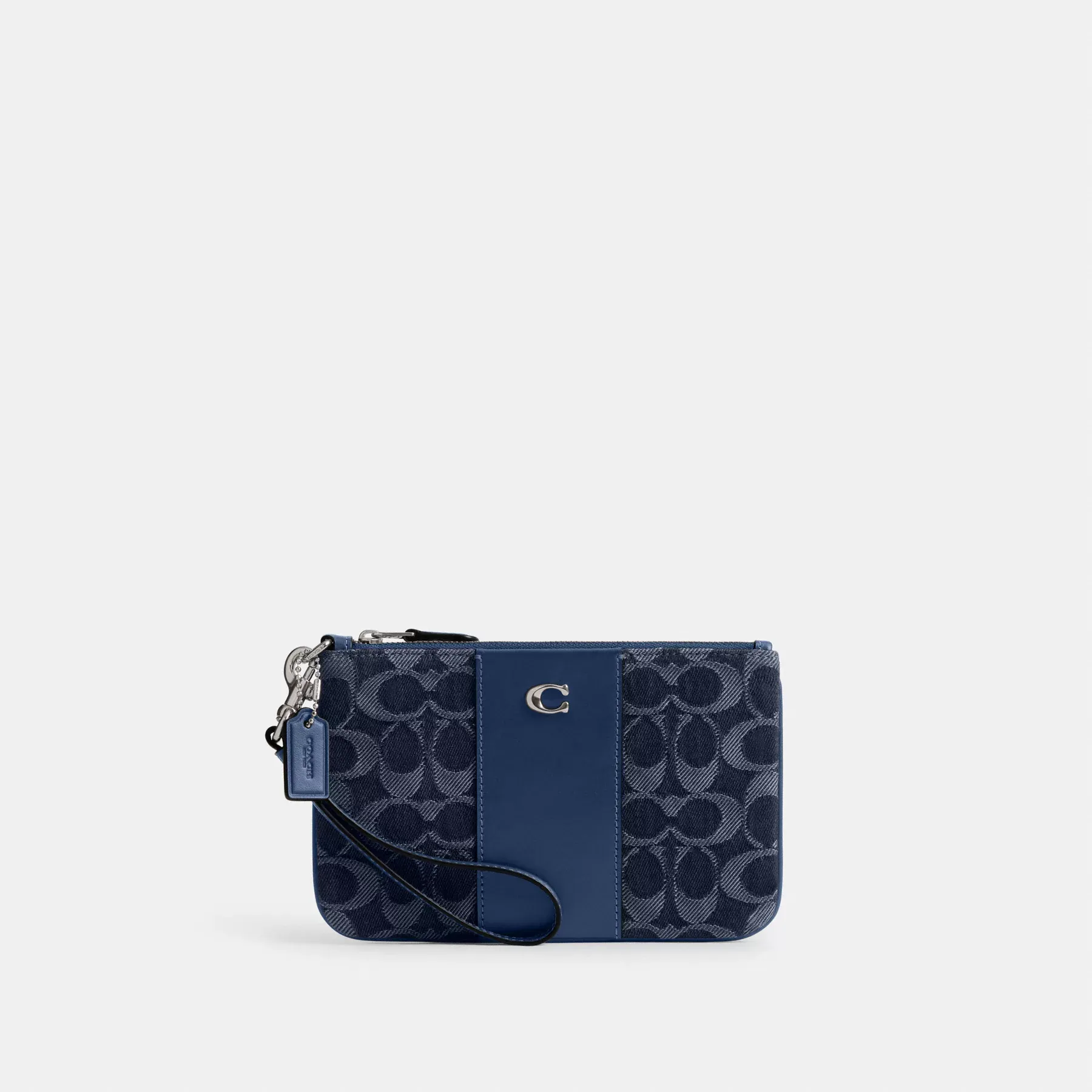 Essential Small Wristlet In Signature Denim Deep Blue Multi