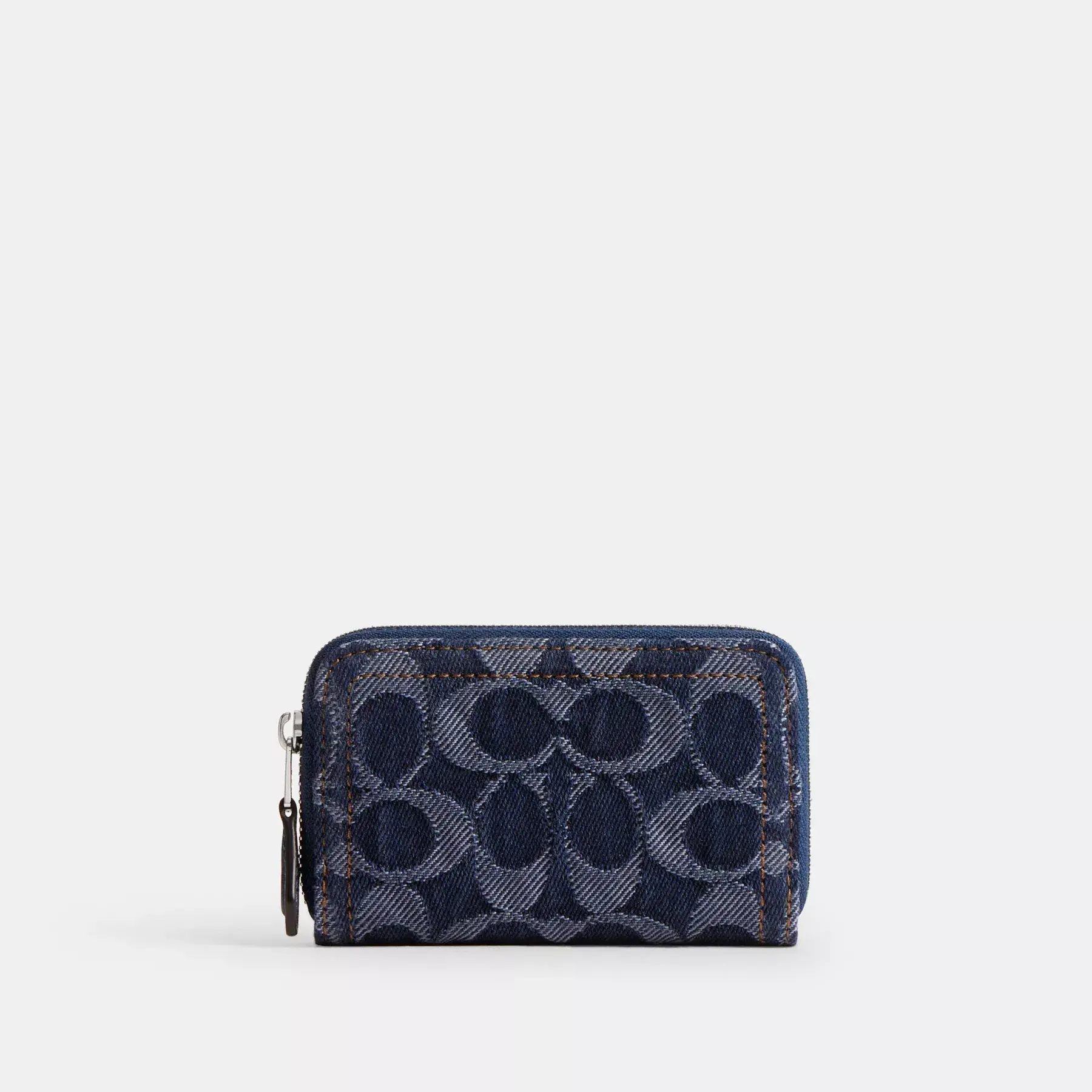Essential Small Zip Around Card Case In Signature Denim Deep Blue Multi