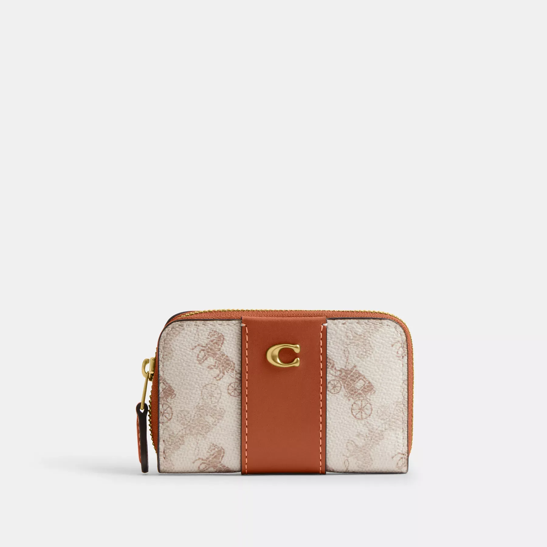 Essential Small Zip Around Card Case With Horse And Carriage Print Chalk Taupe