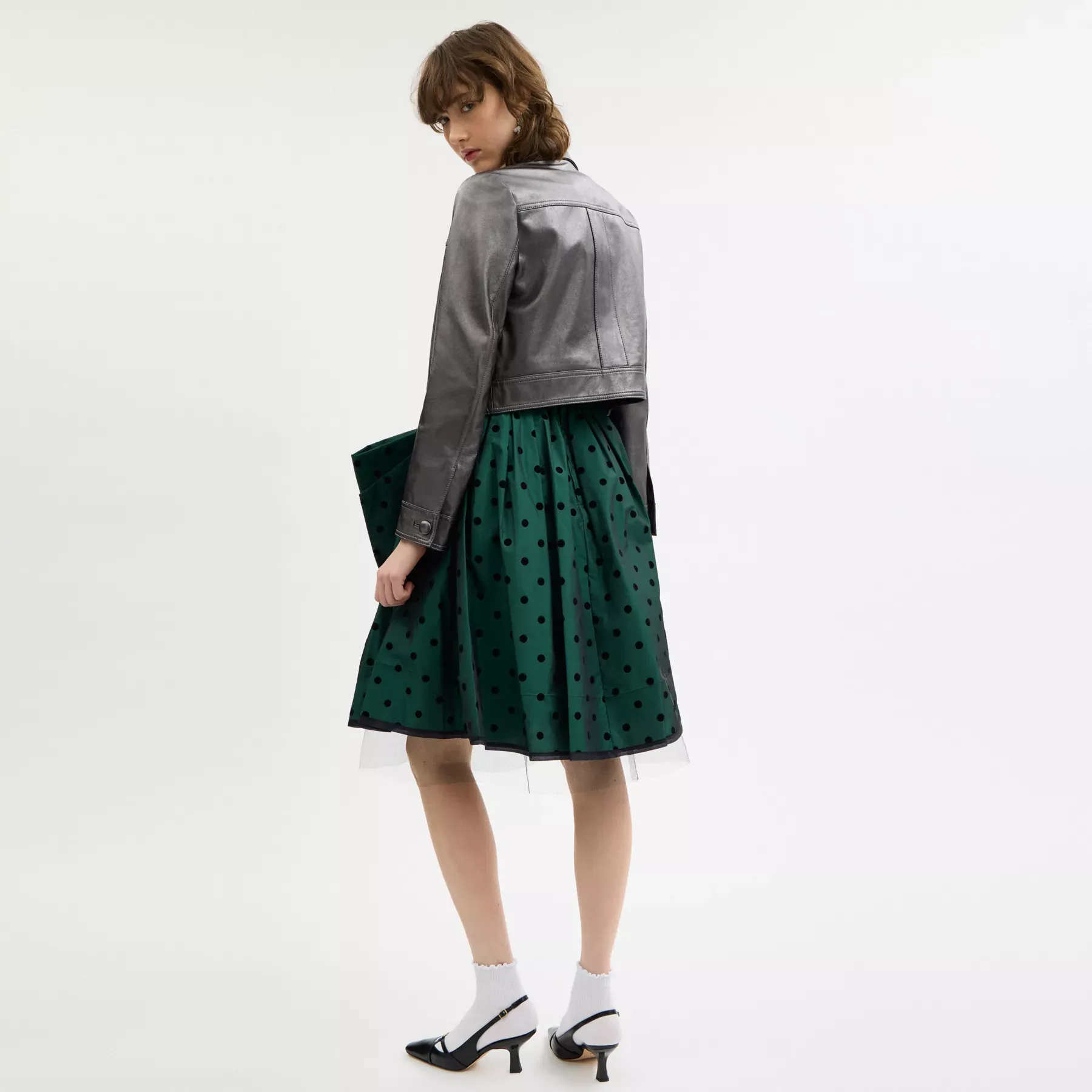 Flocked Taffeta Skirt Green Flocked Taffeta Skirt Green