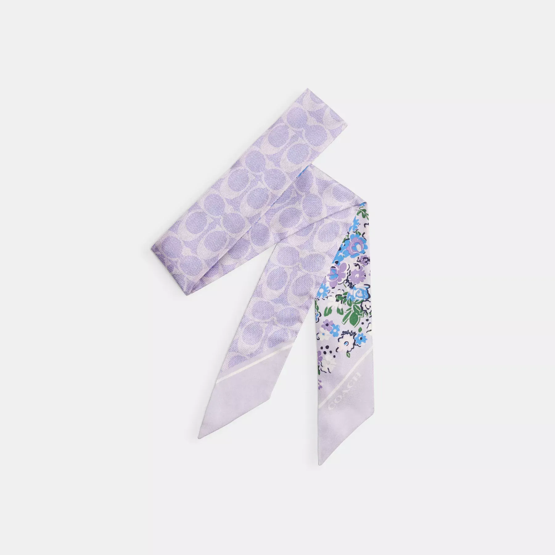 Floral Print Silk Skinny Scarf Soft Purple