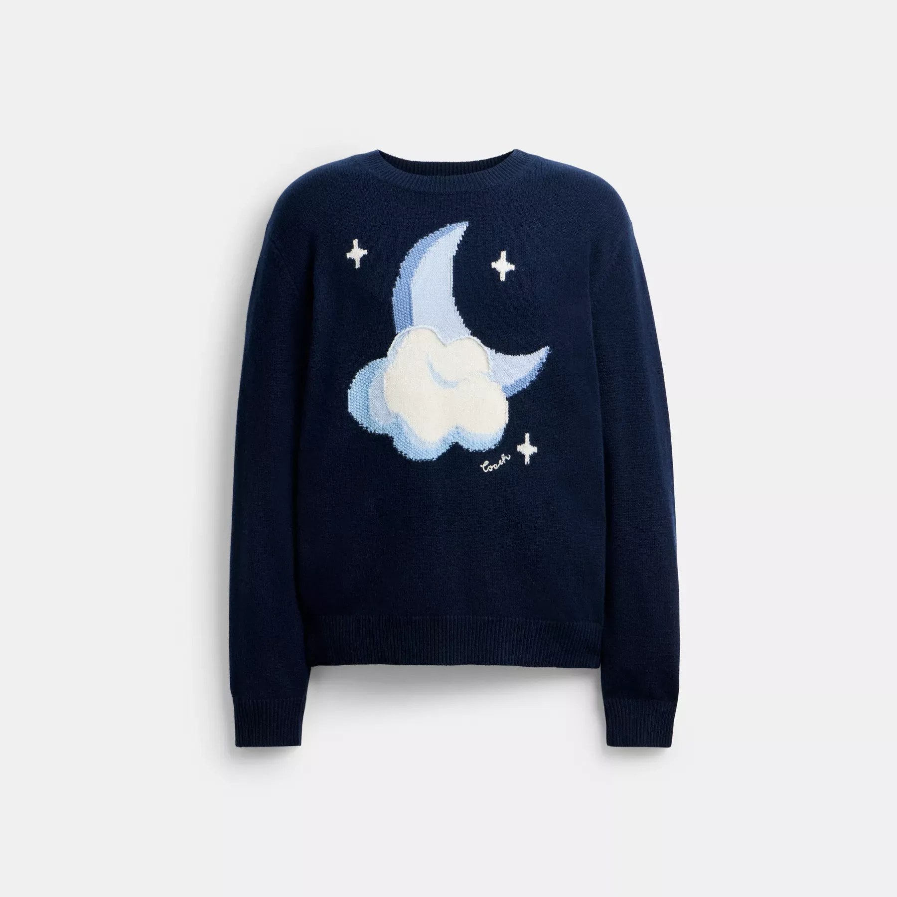 Graphic Intarsia Crewneck Sweater Navy Blue