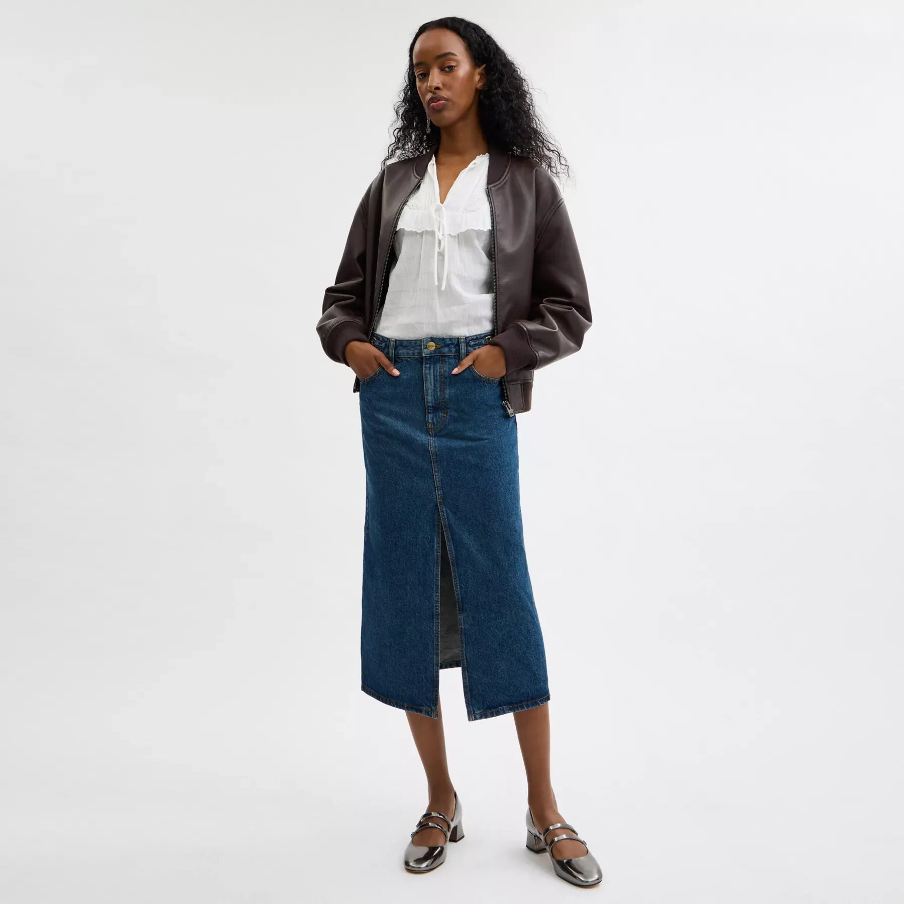 Heritage C Denim Maxi Skirt Dark Blue