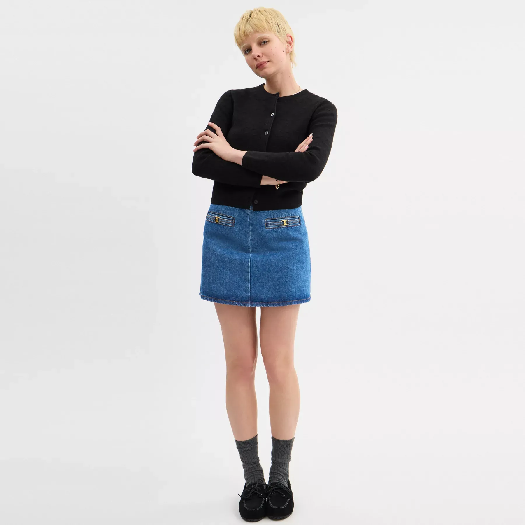 Heritage C Denim Mini Skirt In Organic Cotton Medium Blue