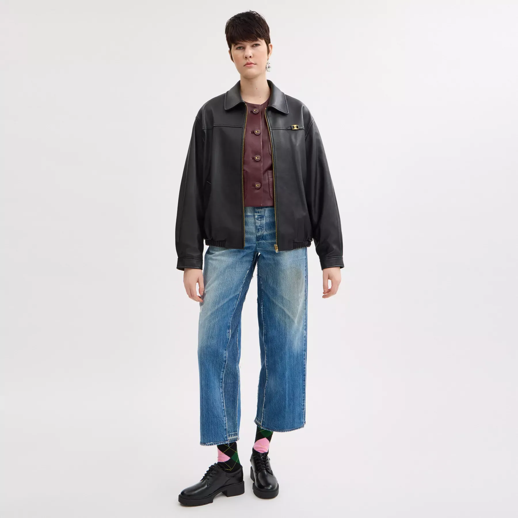 Heritage C Plaque Oversized Leather Jacket Black