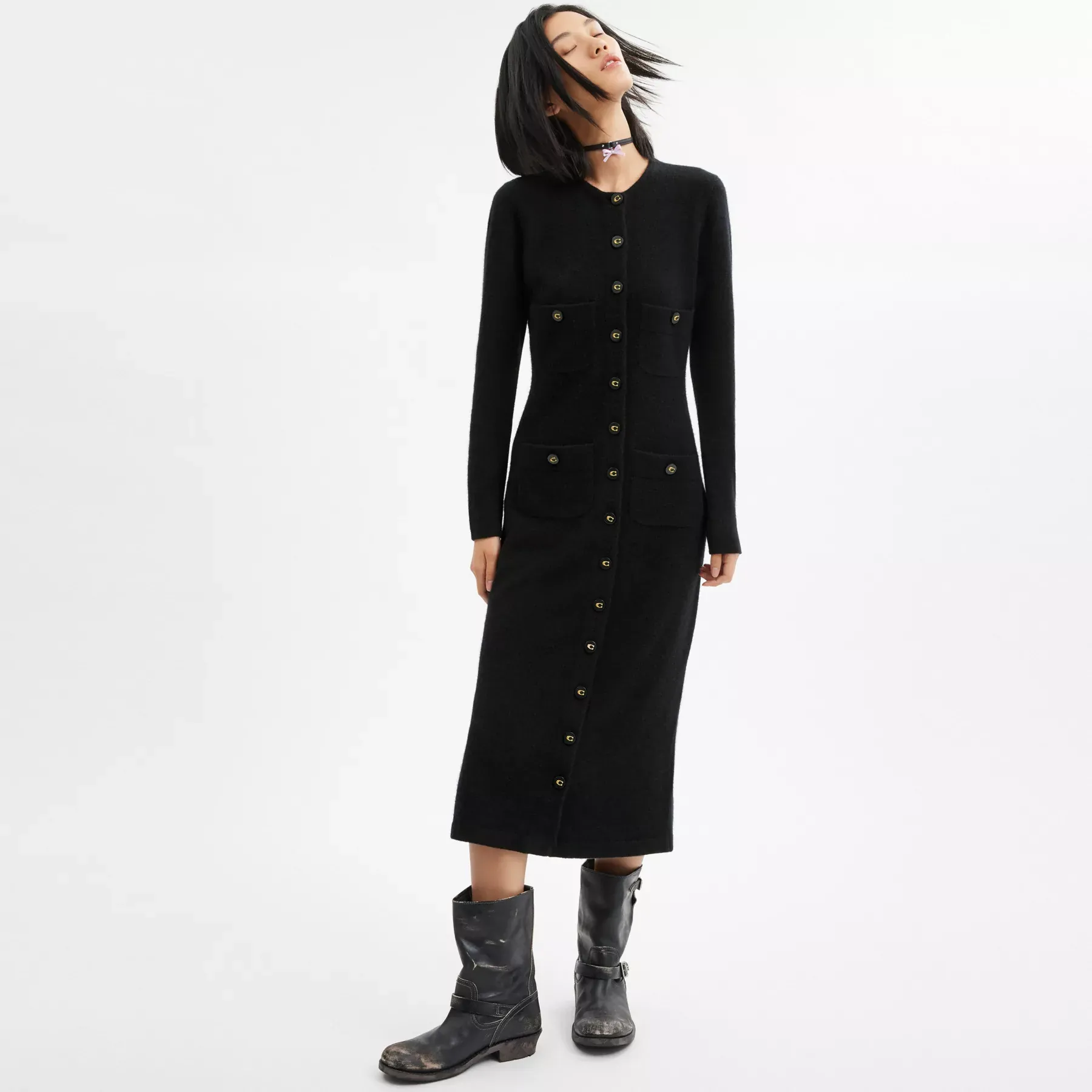Knit Cardigan Dress Black
