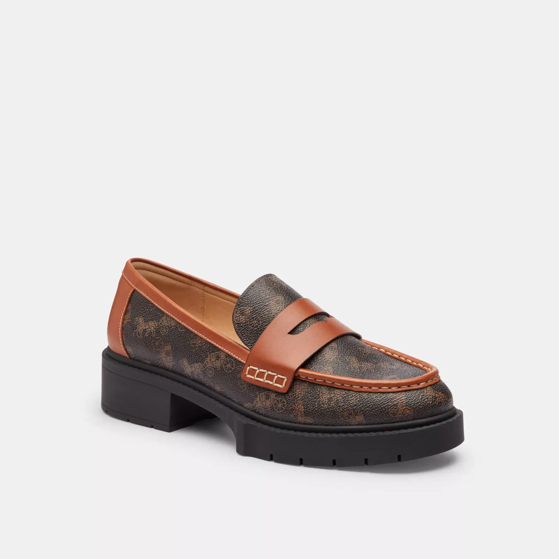 Leah Loafer With Horse And Carriage Print Truffle/Burnished Amber
