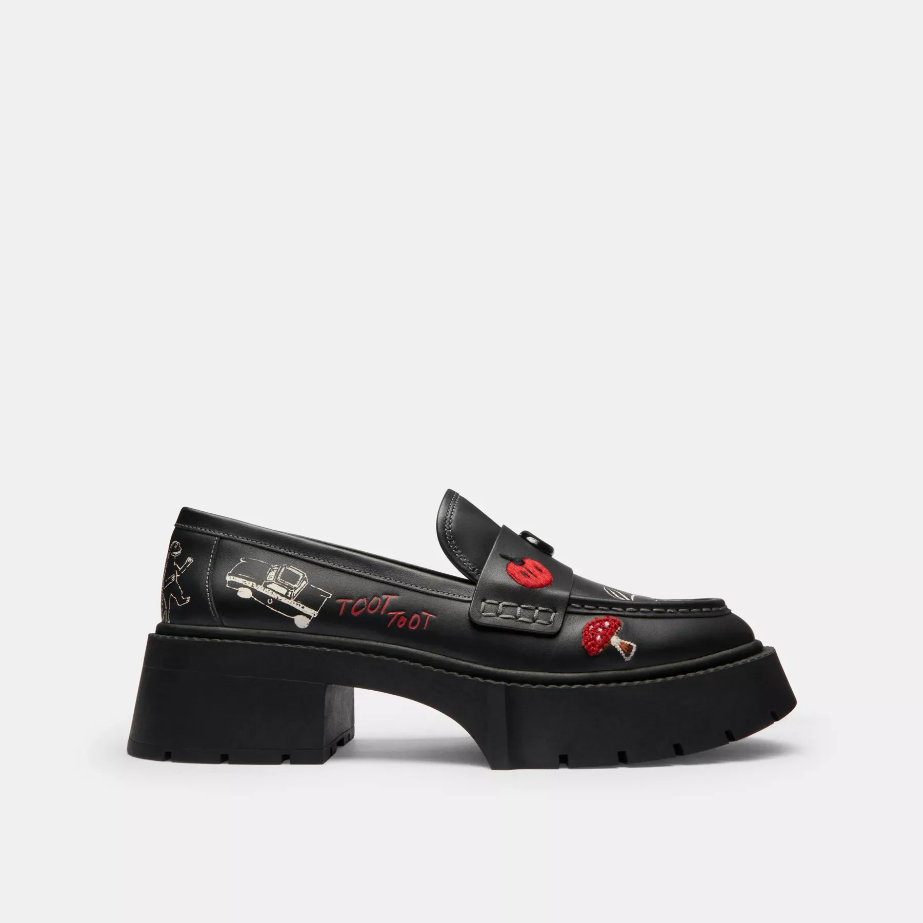 Leah Platform Loafer With Sketch Print Black