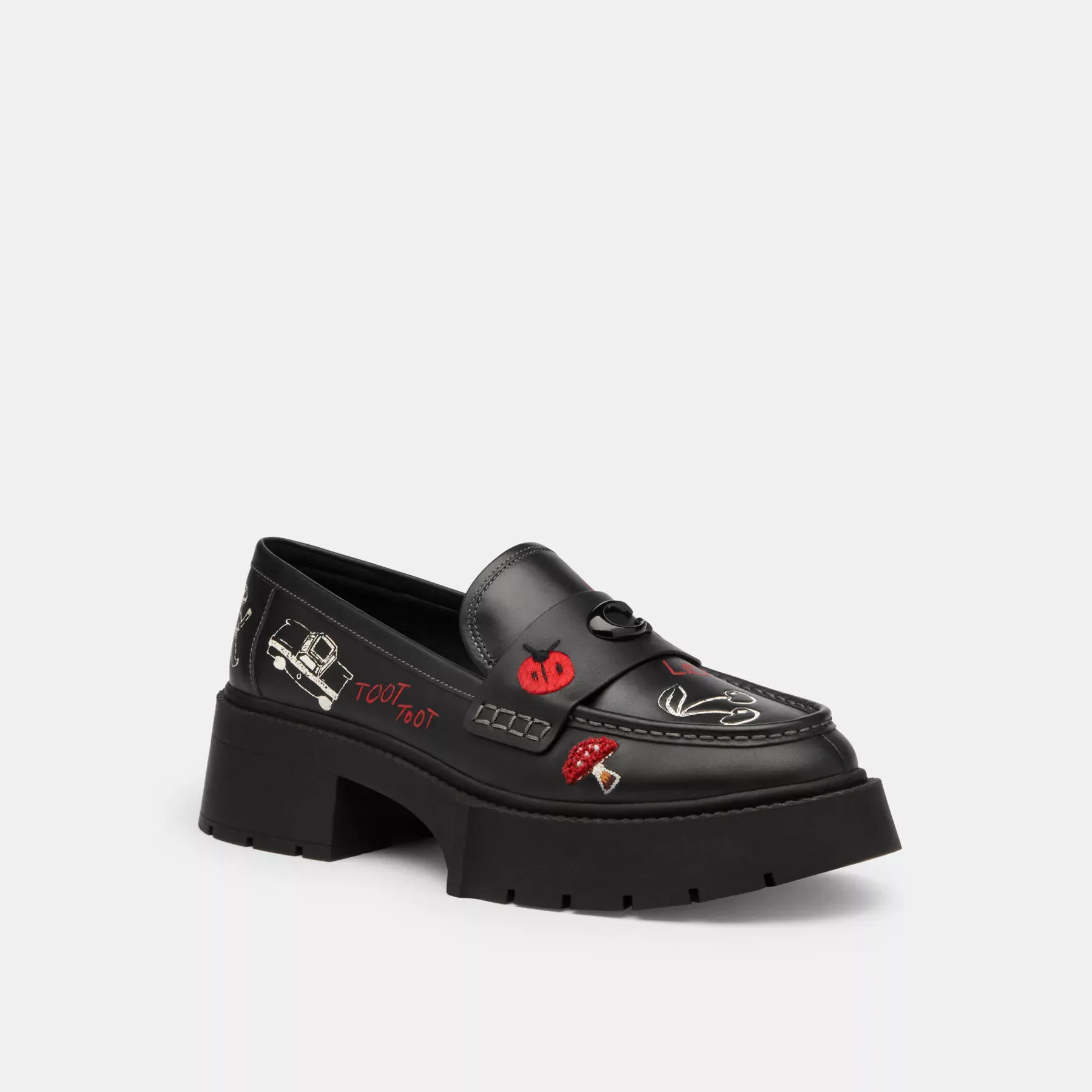 Leah Platform Loafer With Sketch Print Black