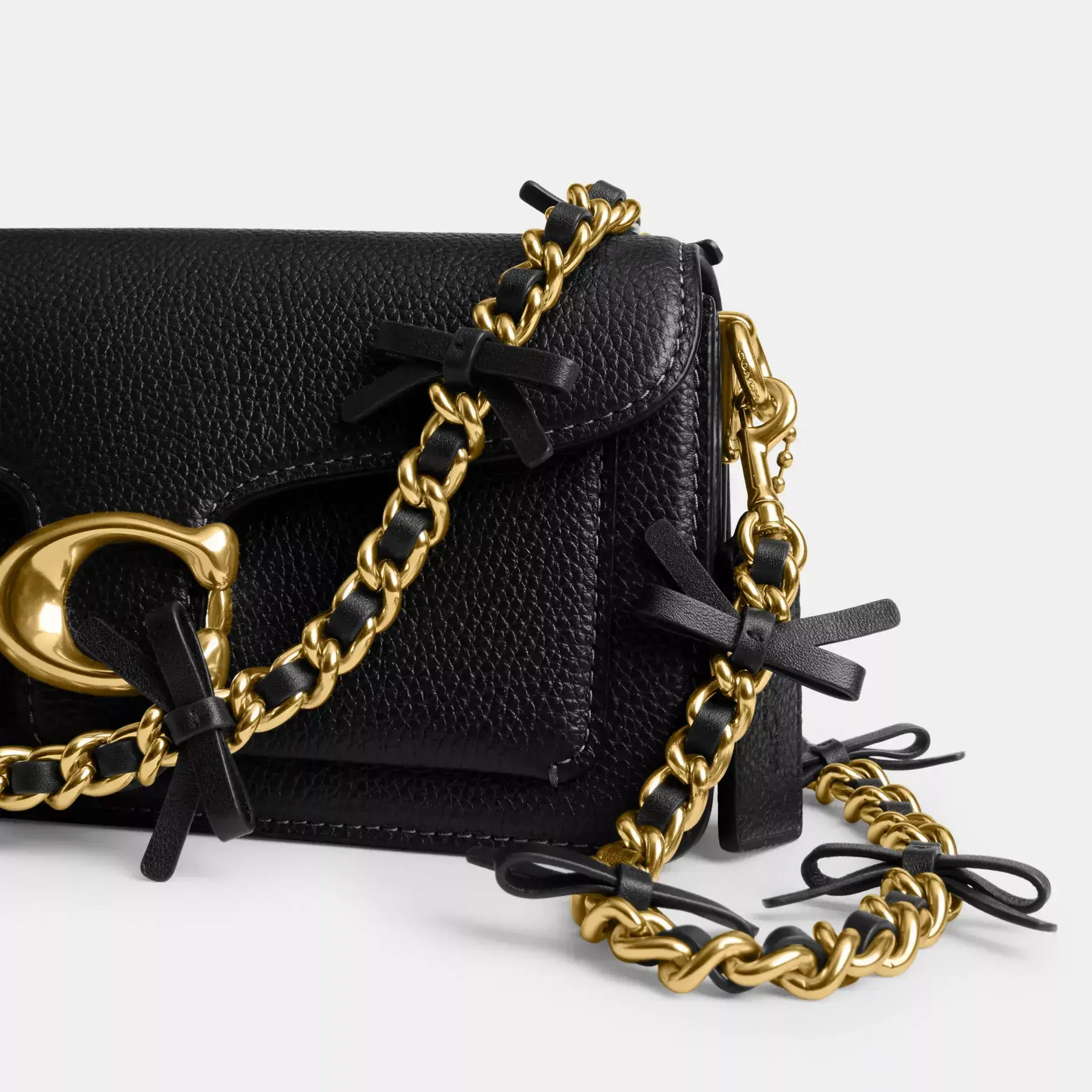 Leather Chain Strap With Bows Black