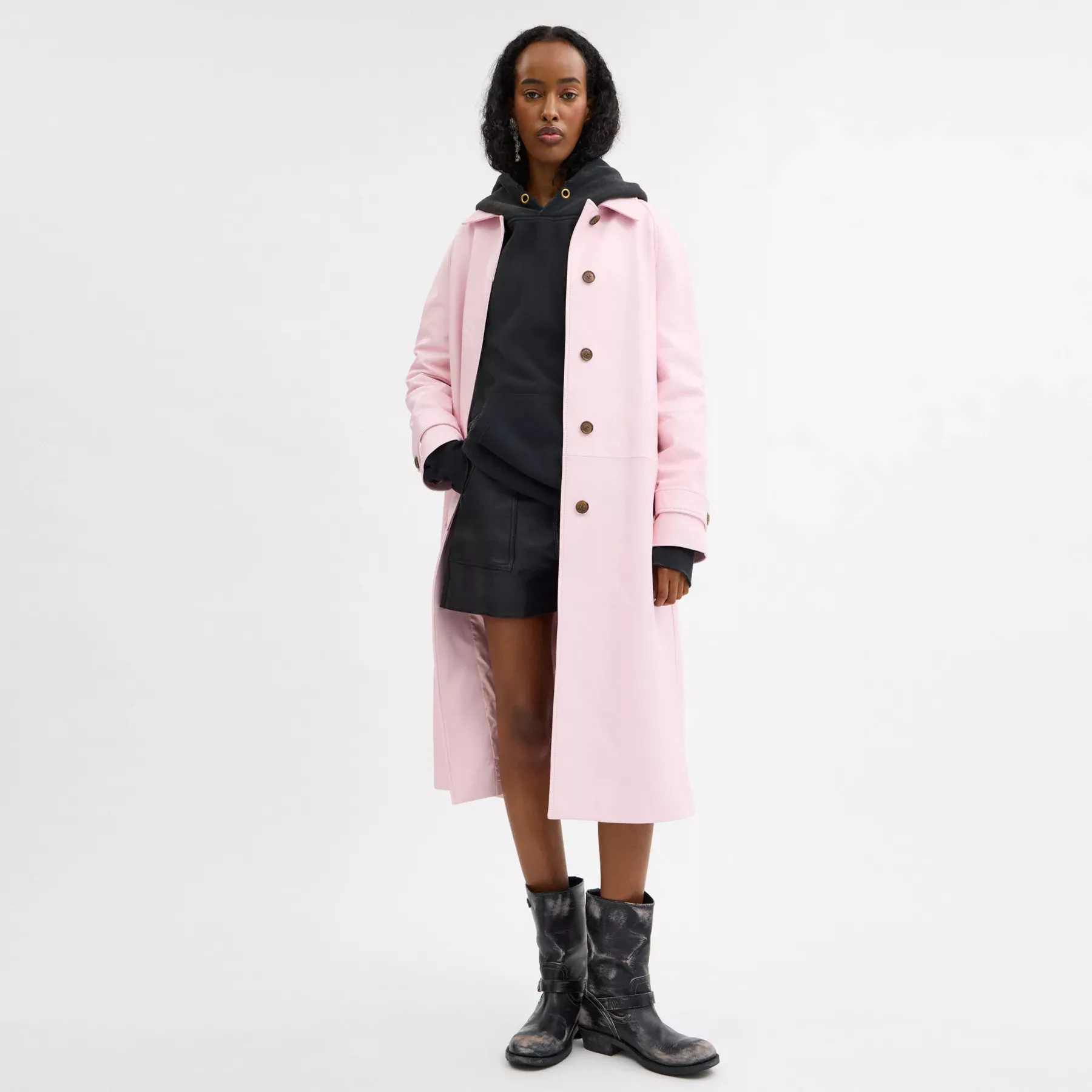 Leather Wind Coat Pink