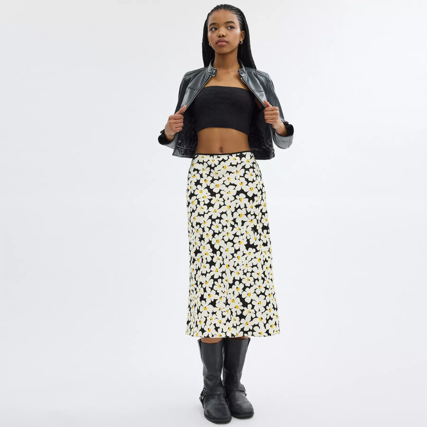 Long Floral Midi Skirt Black Multi
