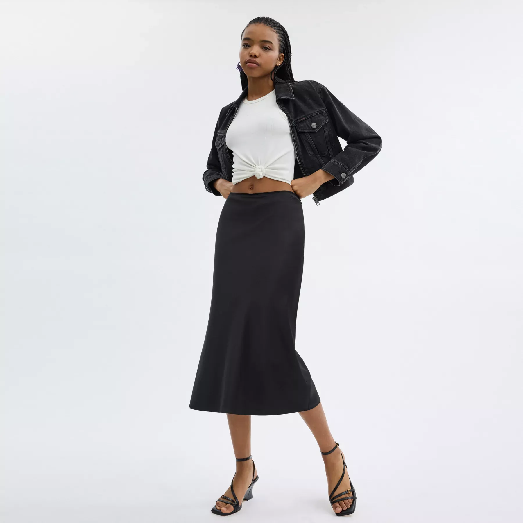 Long Satin Midi Skirt Black