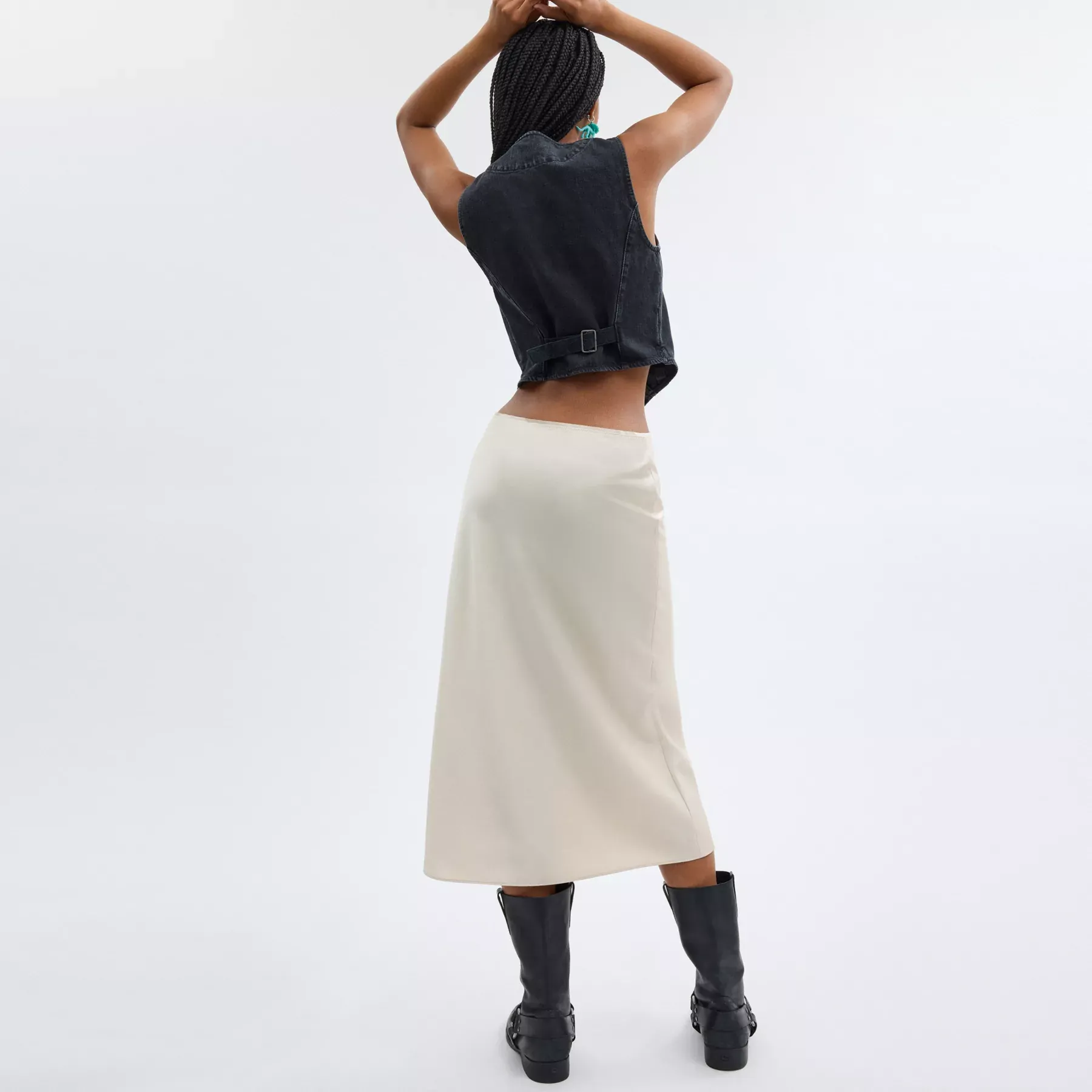 Long Satin Midi Skirt Cream Long Satin Midi Skirt Cream