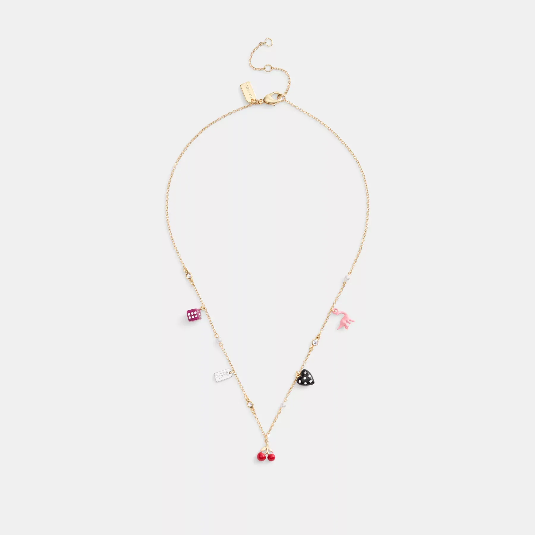Mini Heart And Dice Charm Necklace Gold/Multicolor