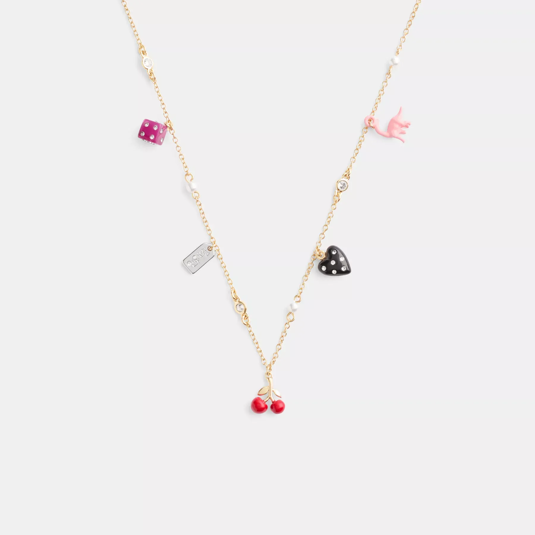 Mini Heart And Dice Charm Necklace Gold/Multicolor
