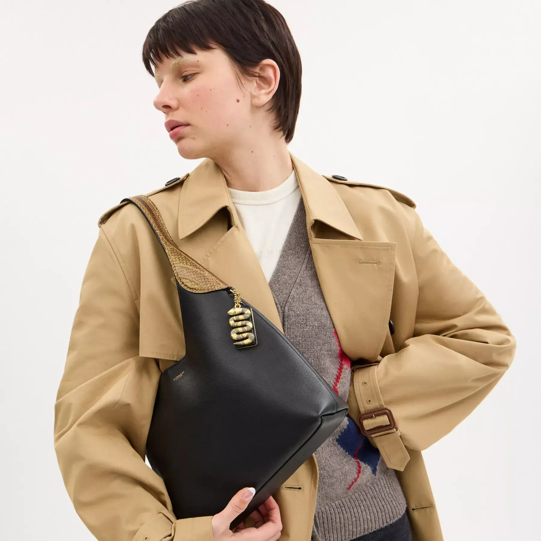 New Year Brooklyn Shoulder Bag 28 With Snakeskin Detail Black New Year Brooklyn Shoulder Bag 28 With Snakeskin Detail Black